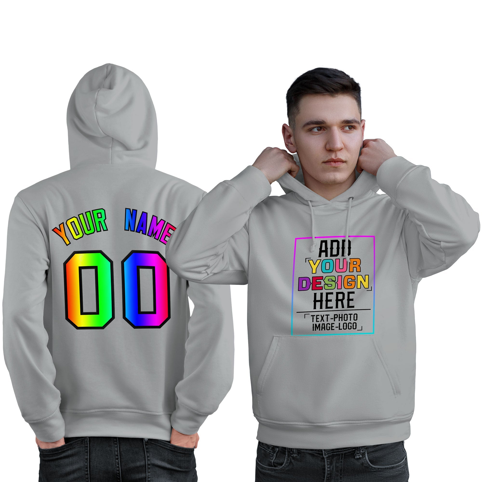 Custom Gray Personalized Rainbow Color Font Team Pullover Sweatshirt Hoodie