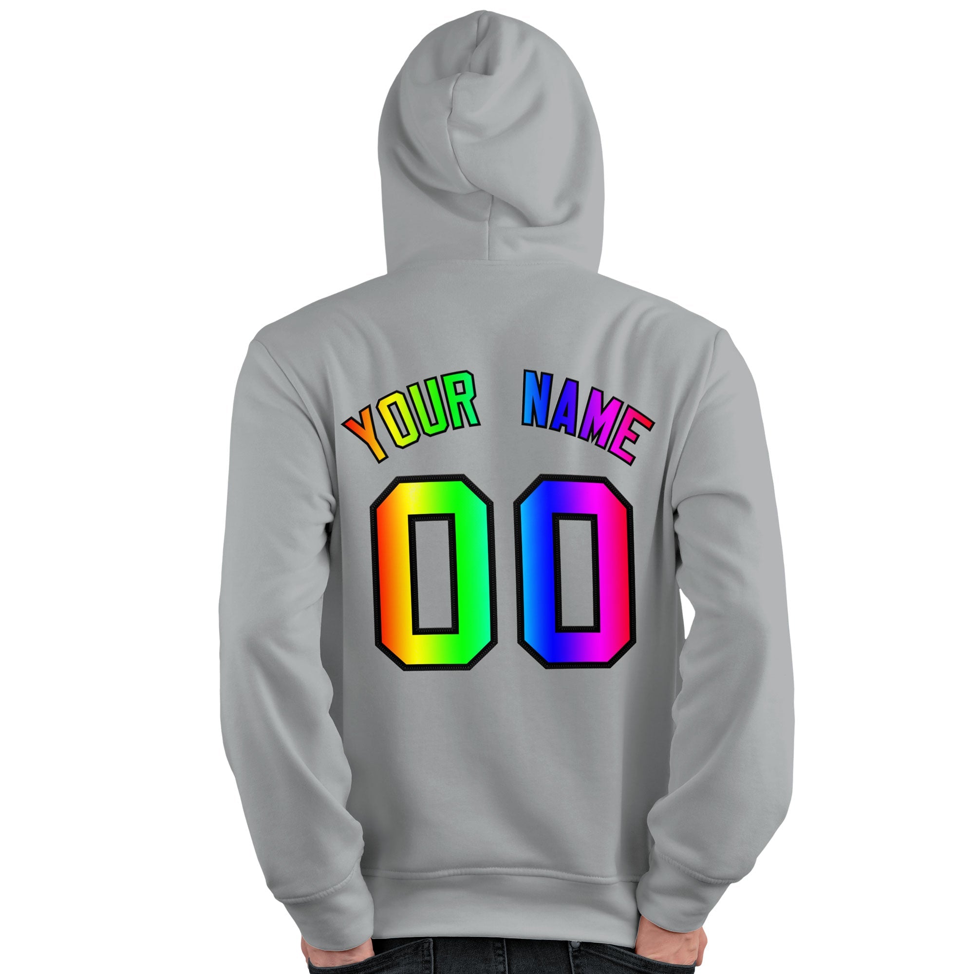 Custom Gray Personalized Rainbow Color Font Team Pullover Sweatshirt Hoodie