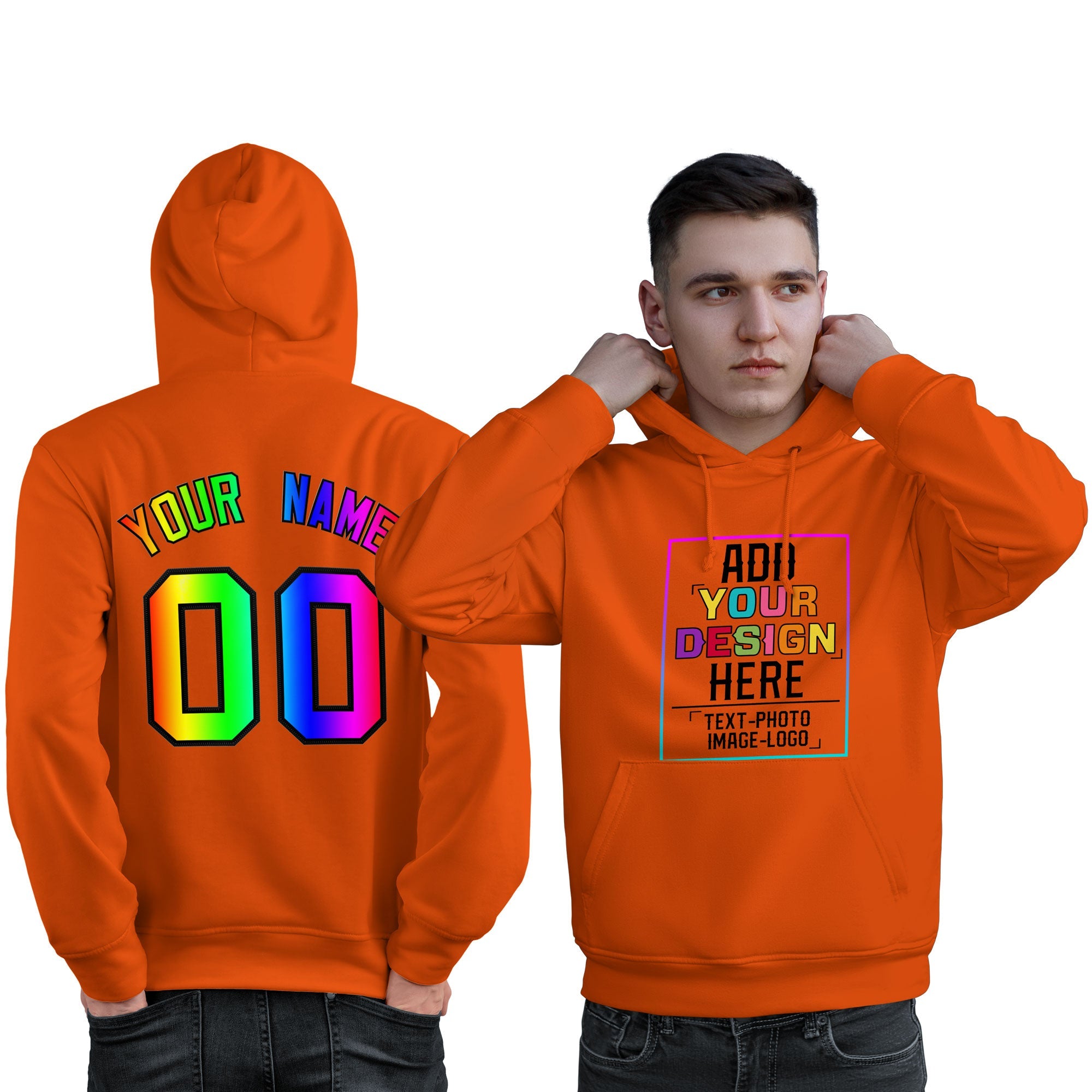 Custom Orange Personalized Rainbow Color Font Team Pullover Sweatshirt Hoodie