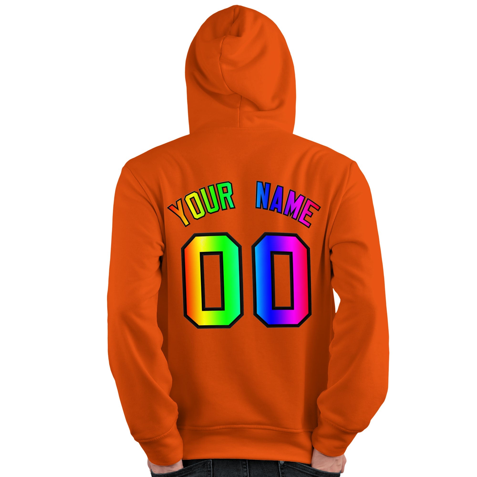 Custom Orange Personalized Rainbow Color Font Team Pullover Sweatshirt Hoodie