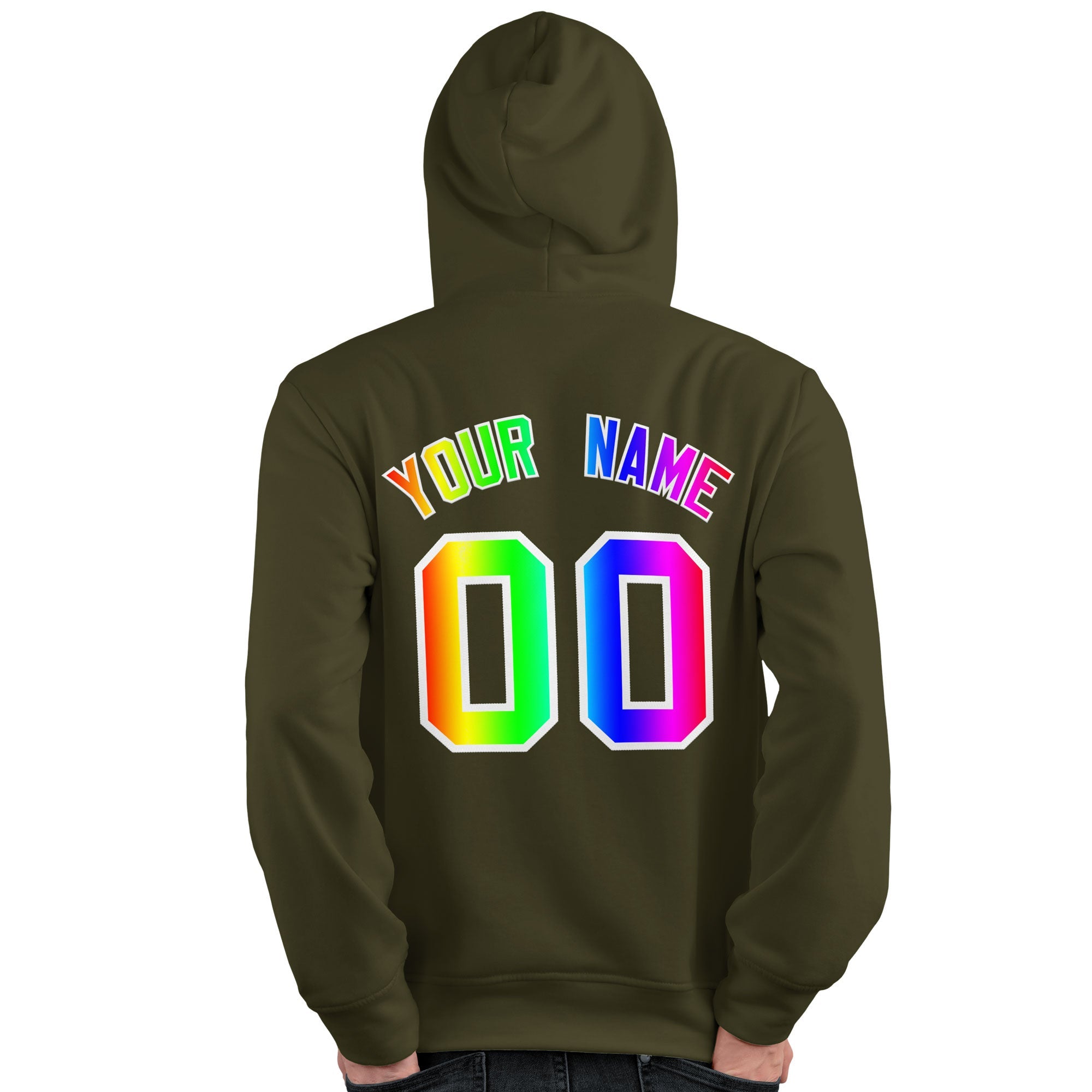 Sweat à capuche personnalisé Olive personnalisé avec police de couleur arc-en-ciel