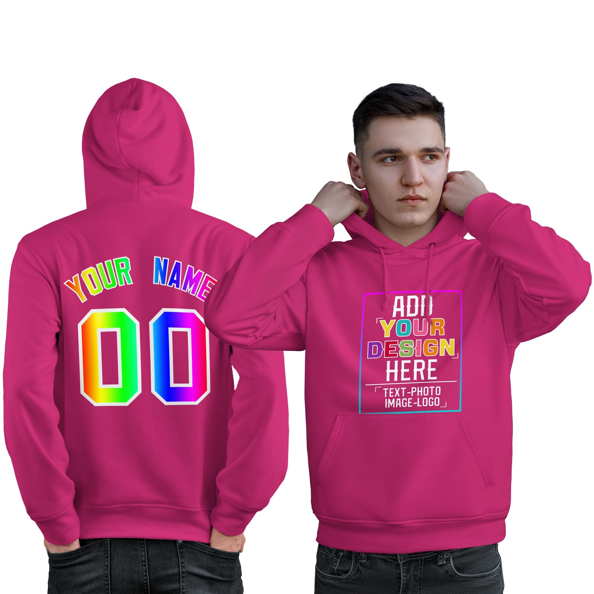 Custom Pink Personalized Rainbow Color Font Team Pullover Sweatshirt Hoodie