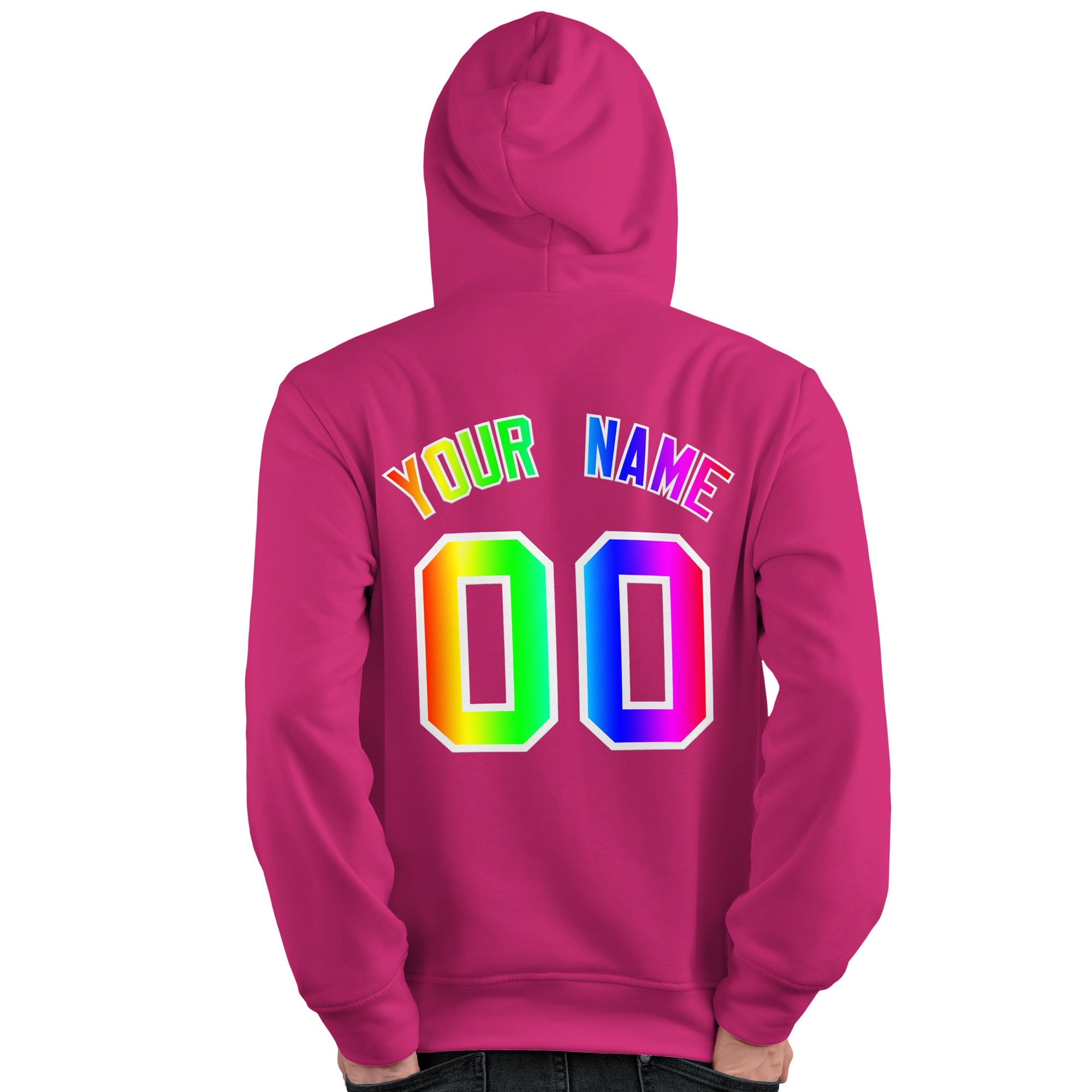 Custom Pink Personalized Rainbow Color Font Team Pullover Sweatshirt Hoodie