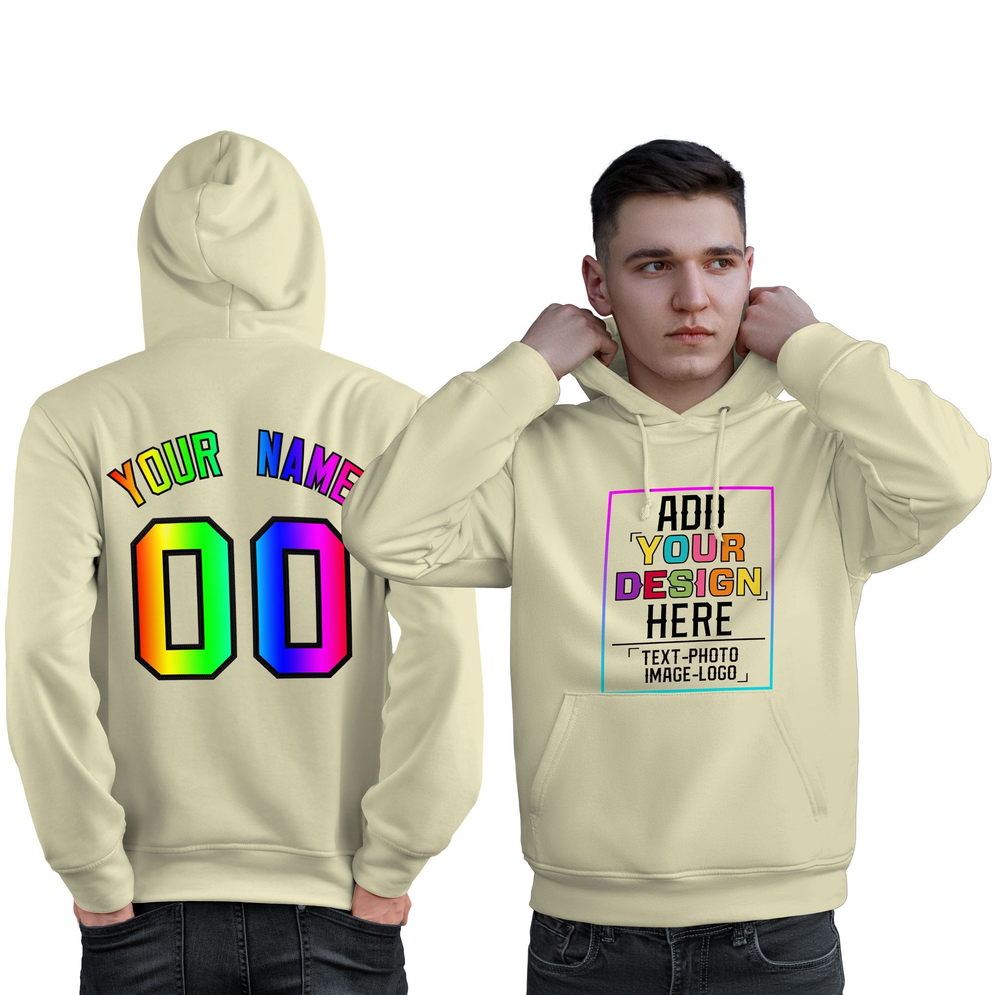 Custom Cream Personalized Rainbow Color Font Team Pullover Sweatshirt Hoodie