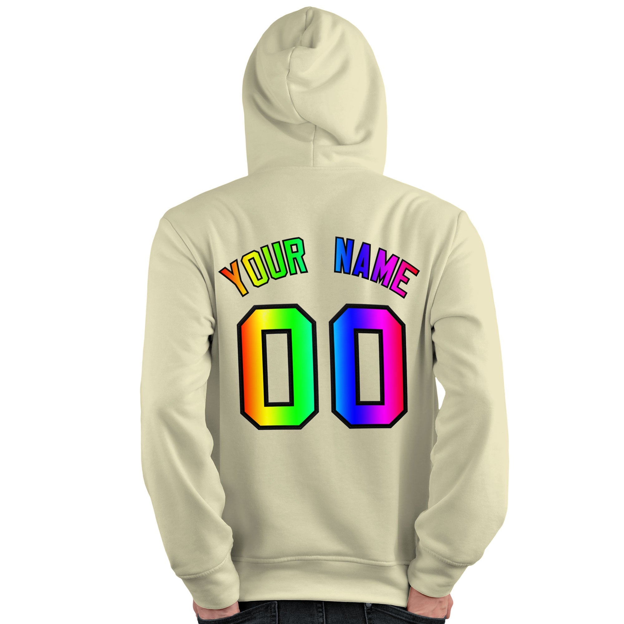 Custom Cream Personalized Rainbow Color Font Team Pullover Sweatshirt Hoodie