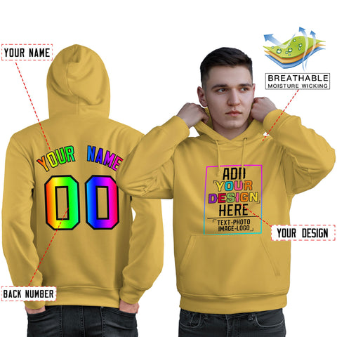 Custom Yellow Personalized Rainbow Color Font Team Pullover Sweatshirt Hoodie