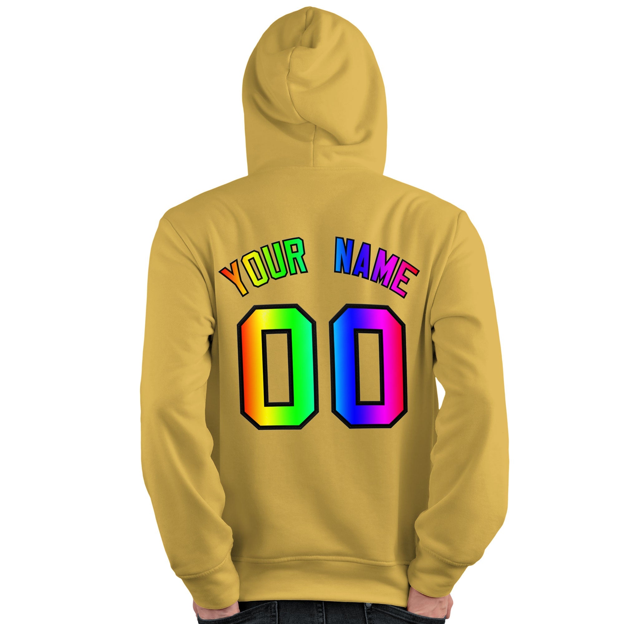 Custom Yellow Personalized Rainbow Color Font Team Pullover Sweatshirt Hoodie