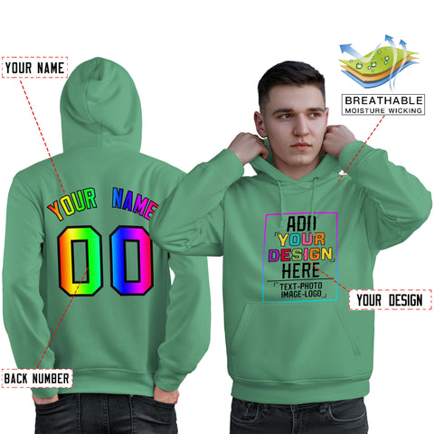 Custom Green Personalized Rainbow Color Font Team Pullover Sweatshirt Hoodie
