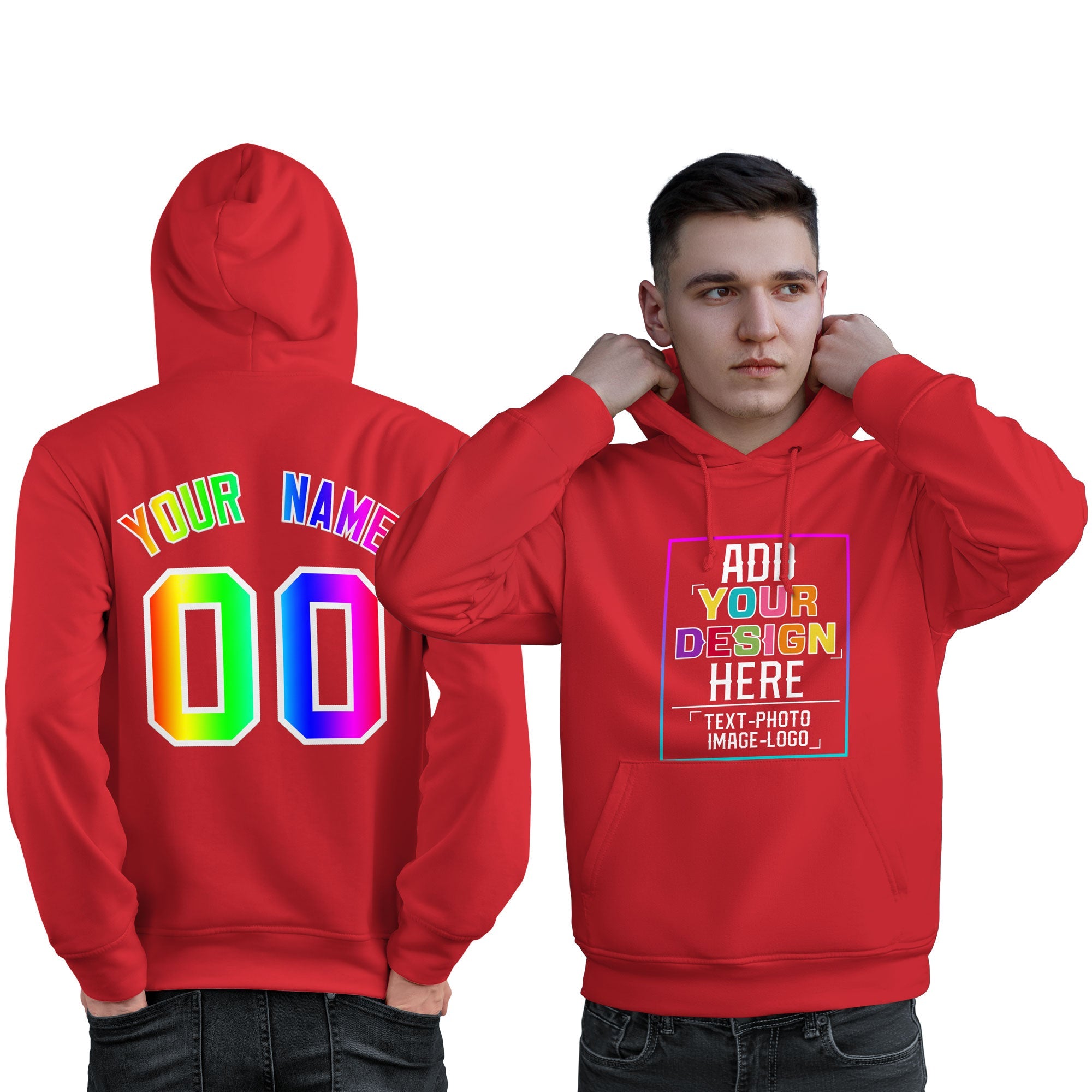 Custom Light Red Personalized Rainbow Color Font Team Pullover Sweatshirt Hoodie