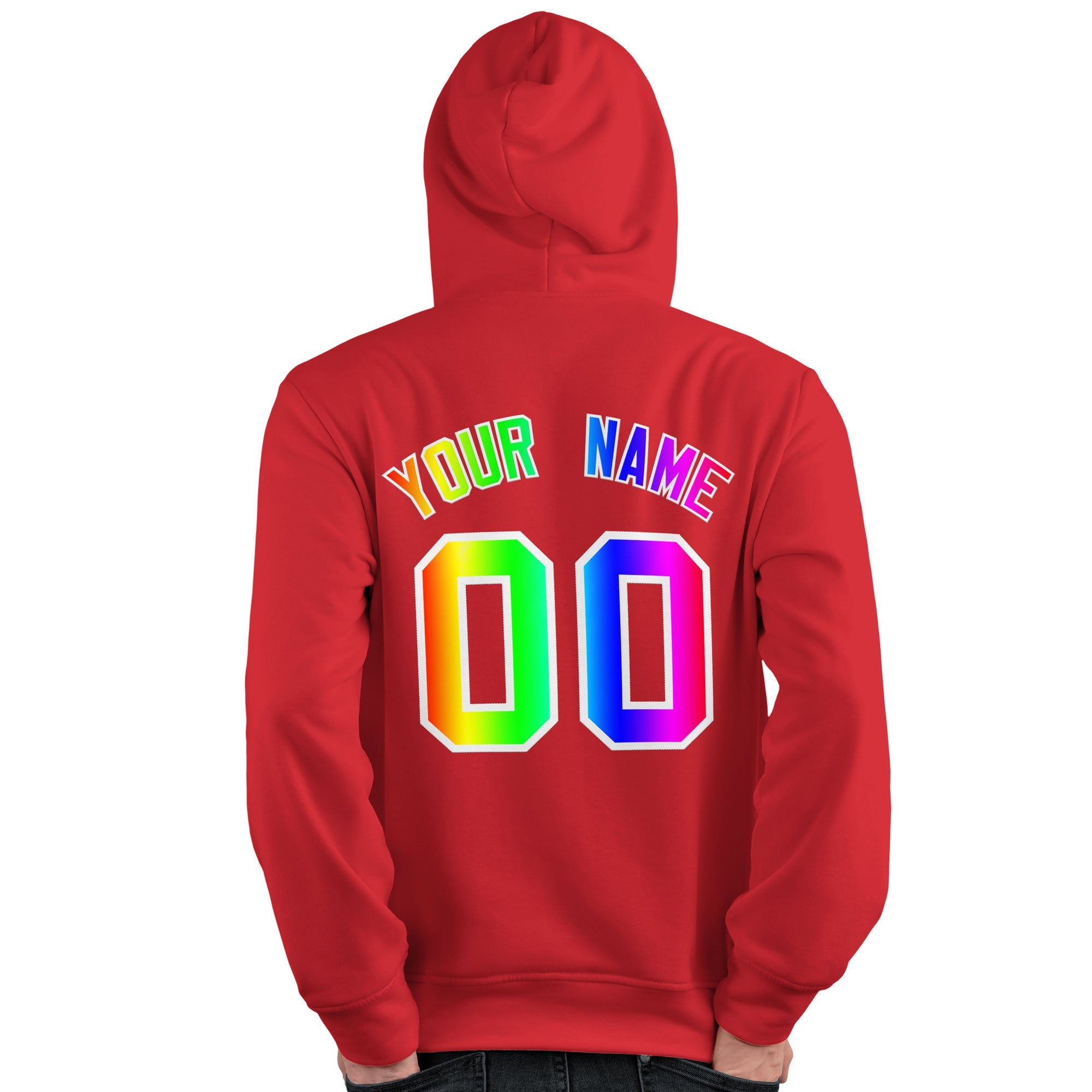 Custom Light Red Personalized Rainbow Color Font Team Pullover Sweatshirt Hoodie