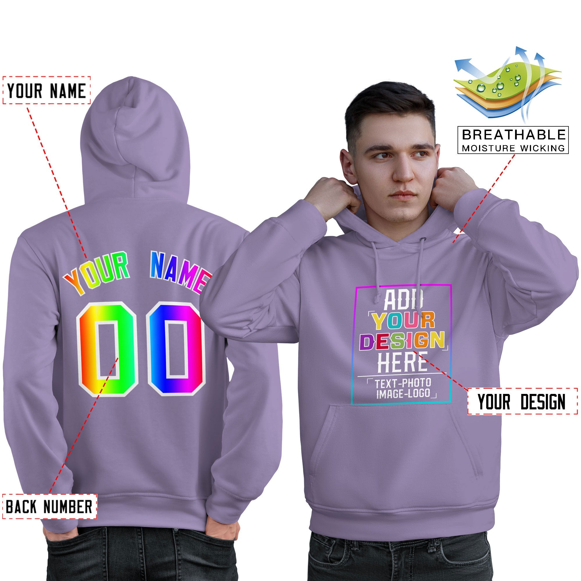 Custom Purple Personalized Rainbow Color Font Team Pullover Sweatshirt Hoodie