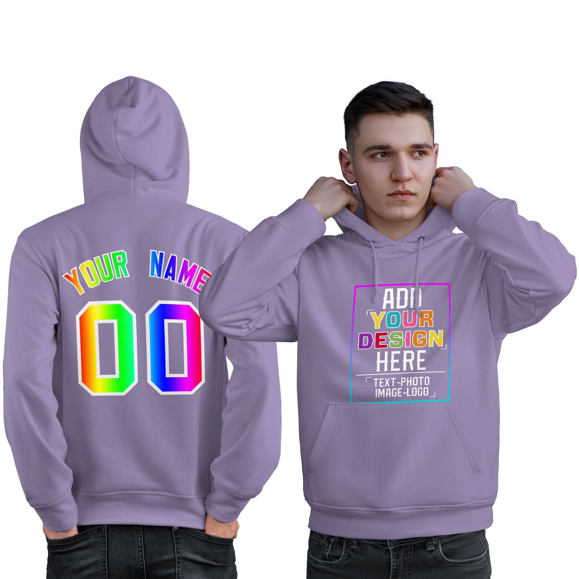 Custom Purple Personalized Rainbow Color Font Team Pullover Sweatshirt Hoodie