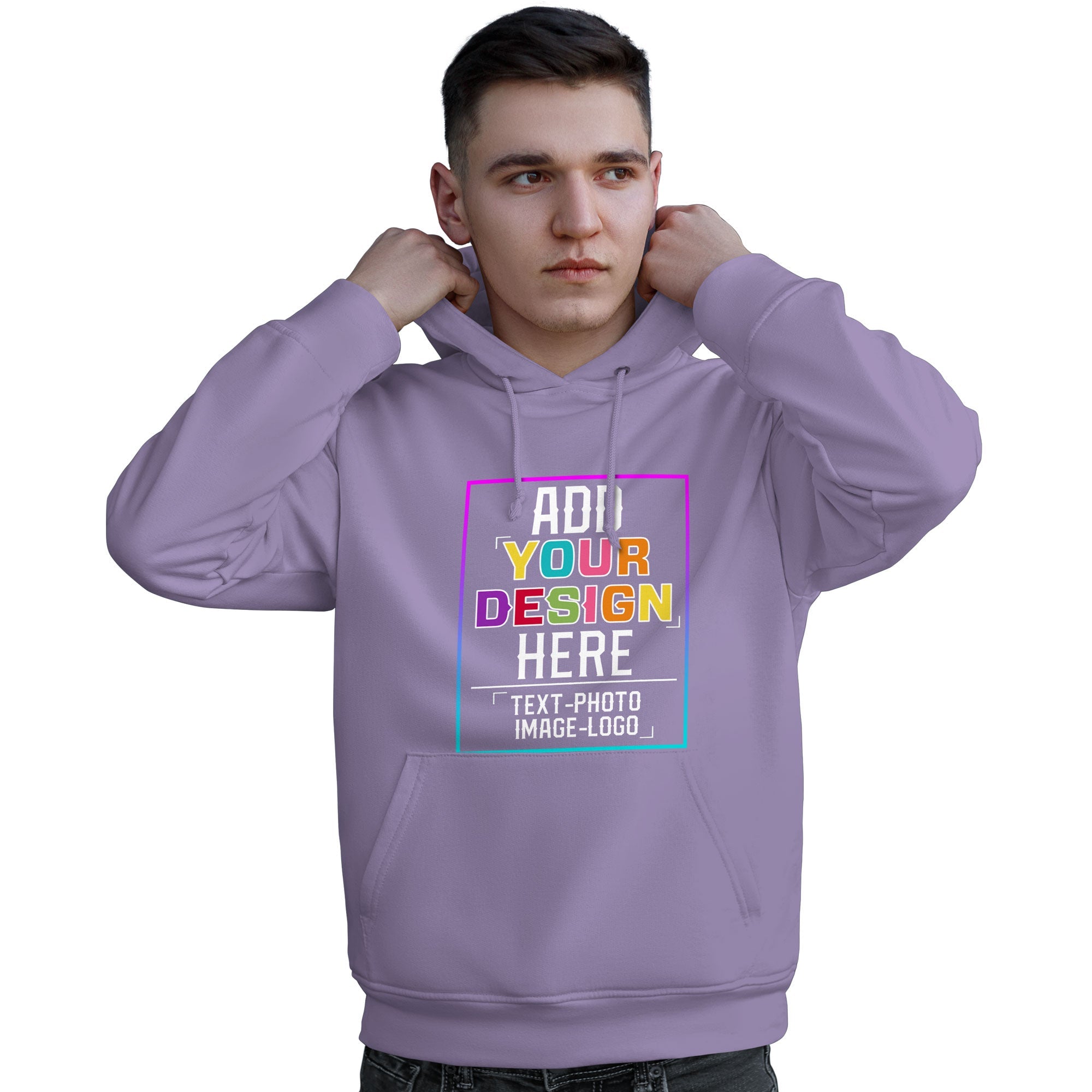 Sweat à capuche personnalisé violet personnalisé avec police de couleur arc-en-ciel