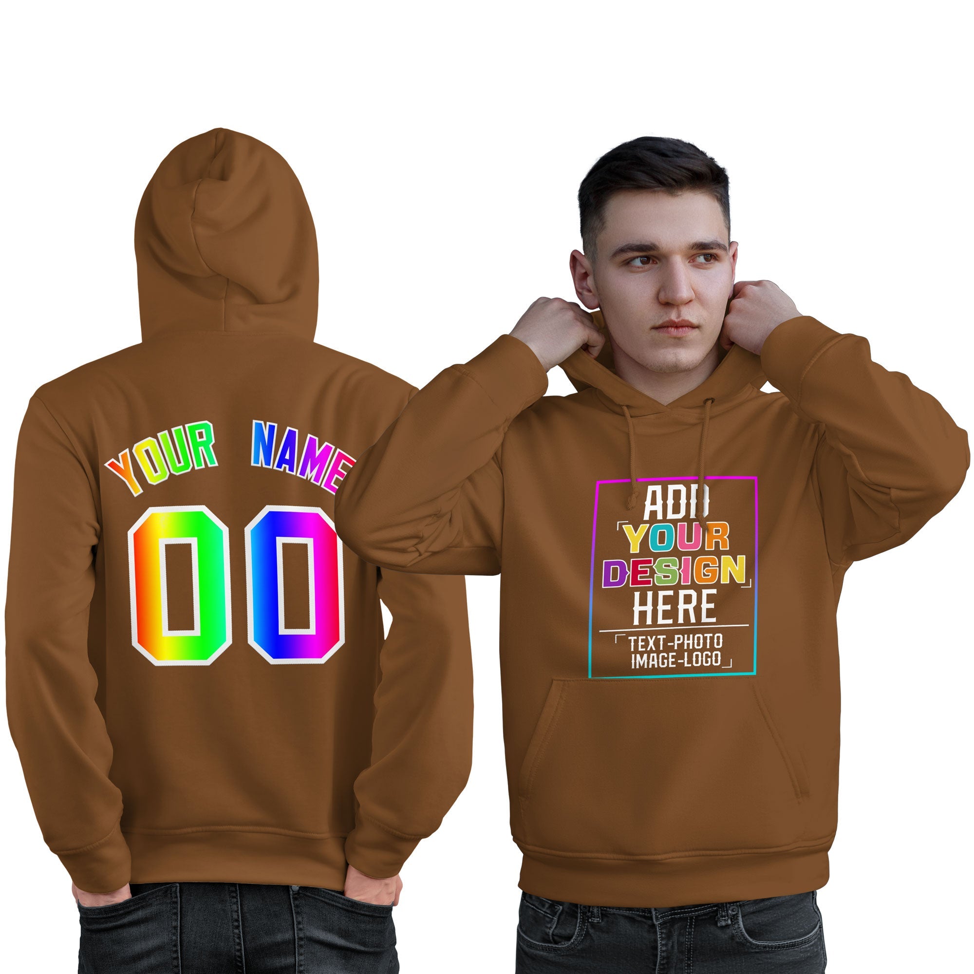 Custom Brown Personalized Rainbow Color Font Team Pullover Sweatshirt Hoodie