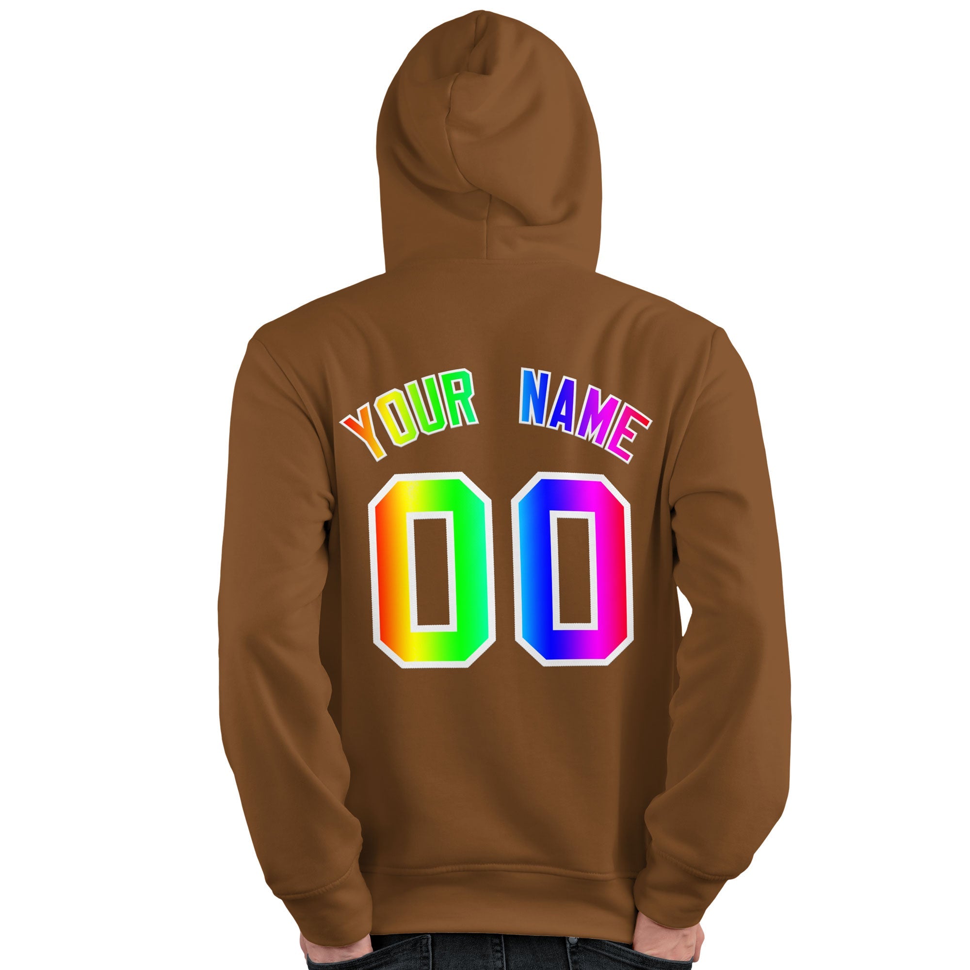 Custom Brown Personalized Rainbow Color Font Team Pullover Sweatshirt Hoodie