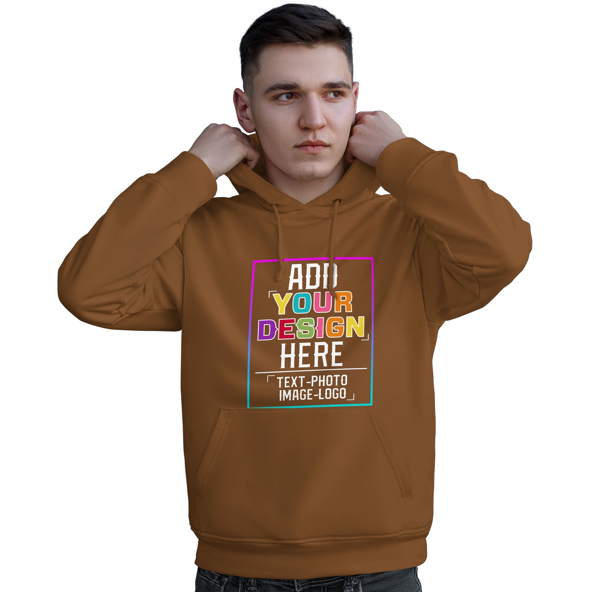 Sweat-shirt à capuche personnalisé marron avec police de couleur arc-en-ciel