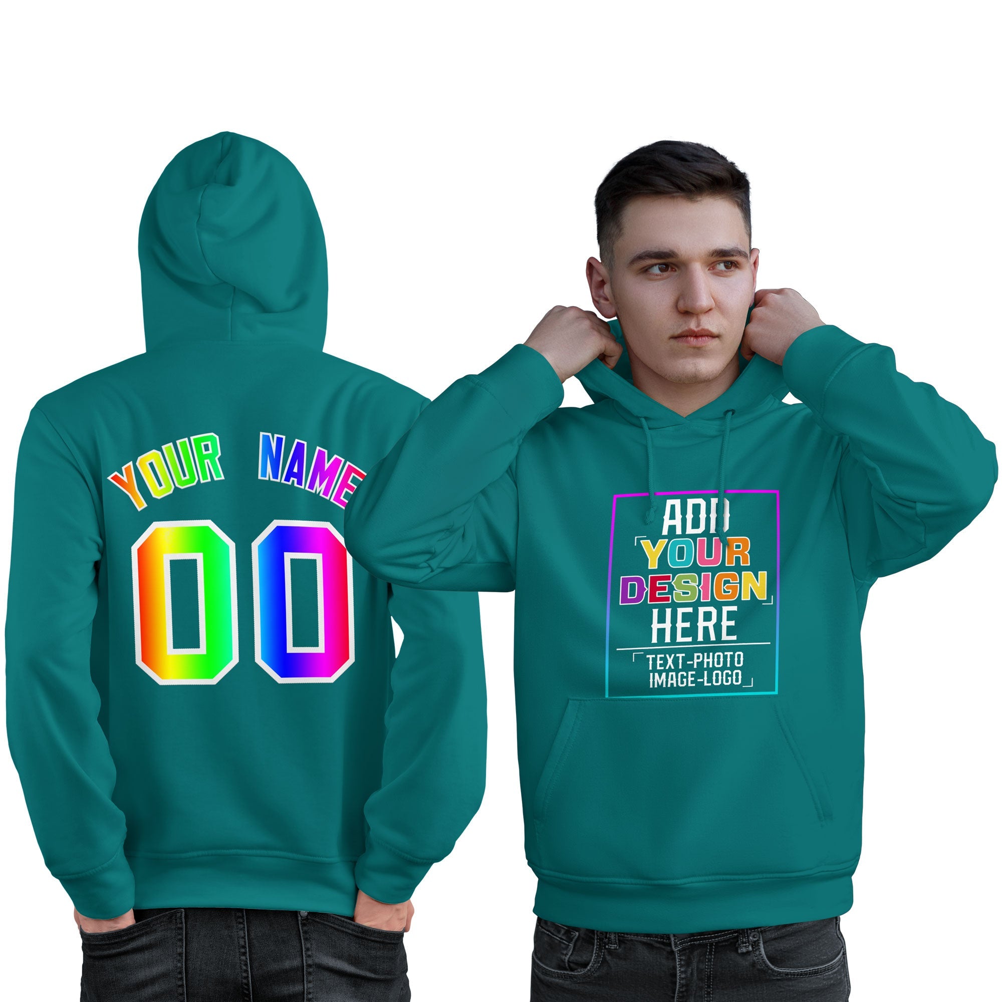 Custom Aqua Personalized Rainbow Color Font Team Pullover Sweatshirt Hoodie