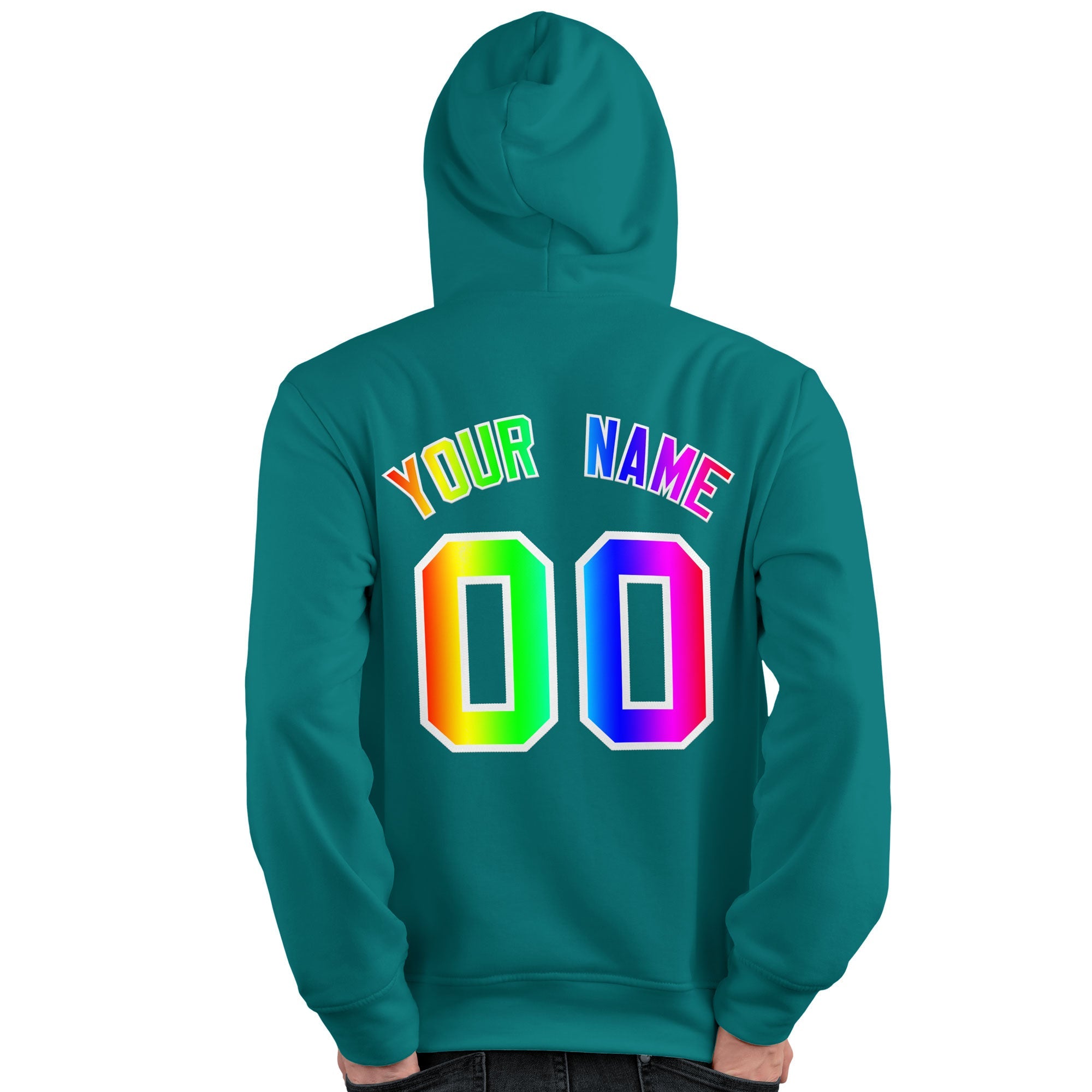 Custom Aqua Personnalisé Rainbow Color Font Team Pull à capuche