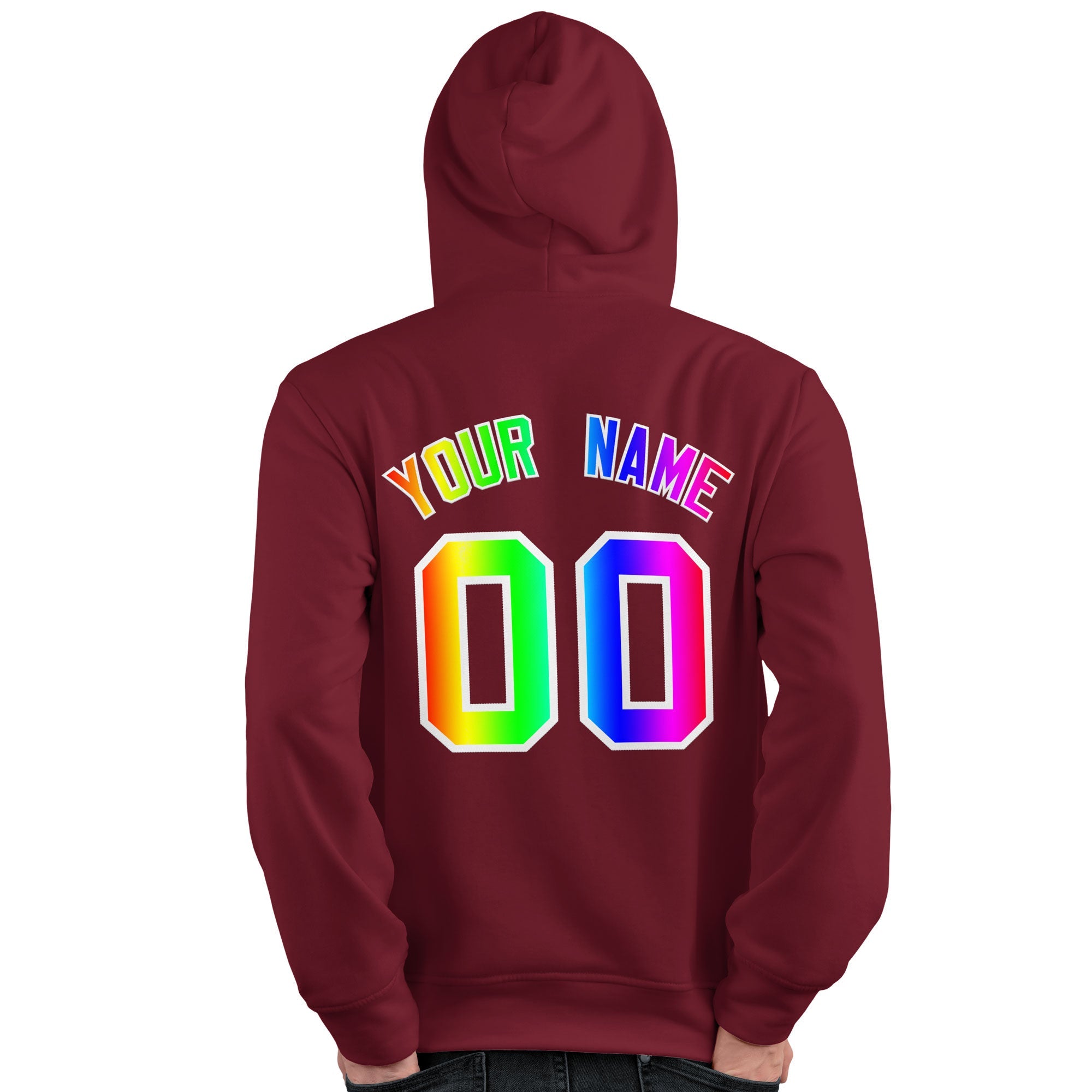 Custom Crimson Personalized Rainbow Color Font Team Pullover Sweatshirt Hoodie