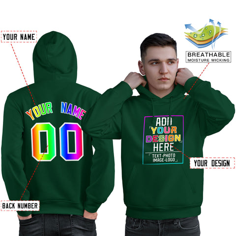 Custom Green Personalized Rainbow Color Font Team Pullover Sweatshirt Hoodie