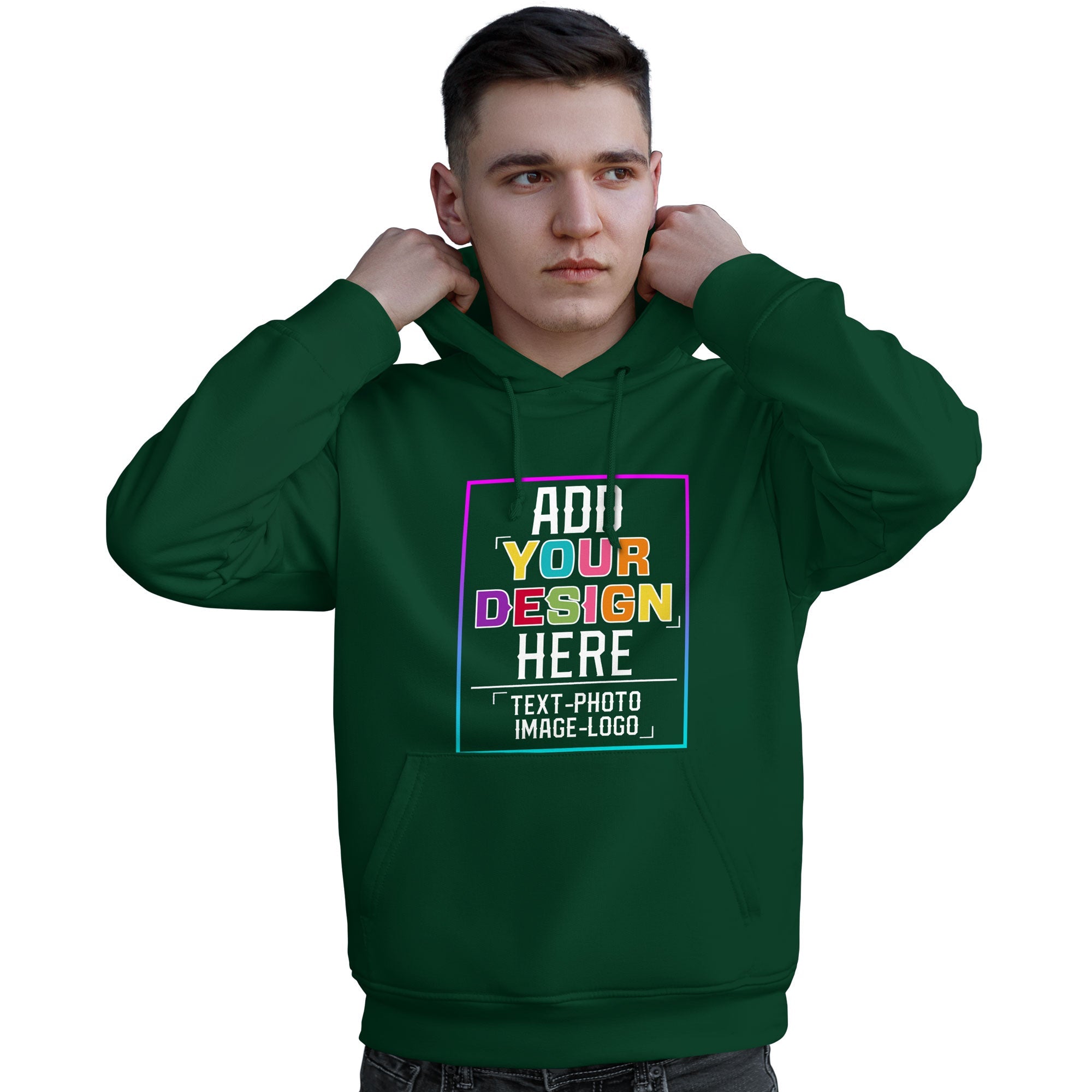 Sweat à capuche personnalisé vert personnalisé avec police de couleur arc-en-ciel