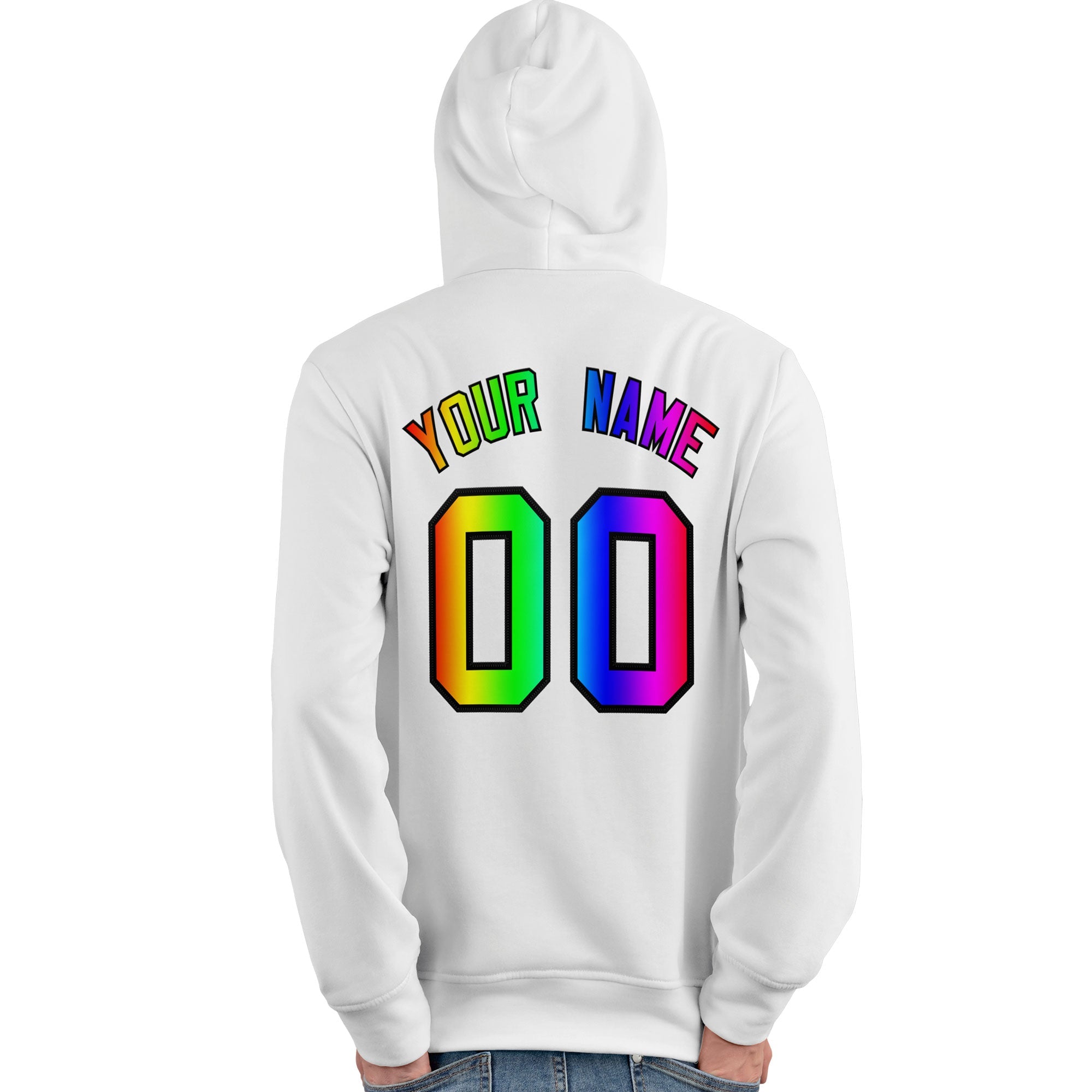 Custom White Personalized Rainbow Color Font Team Pullover Sweatshirt Hoodie