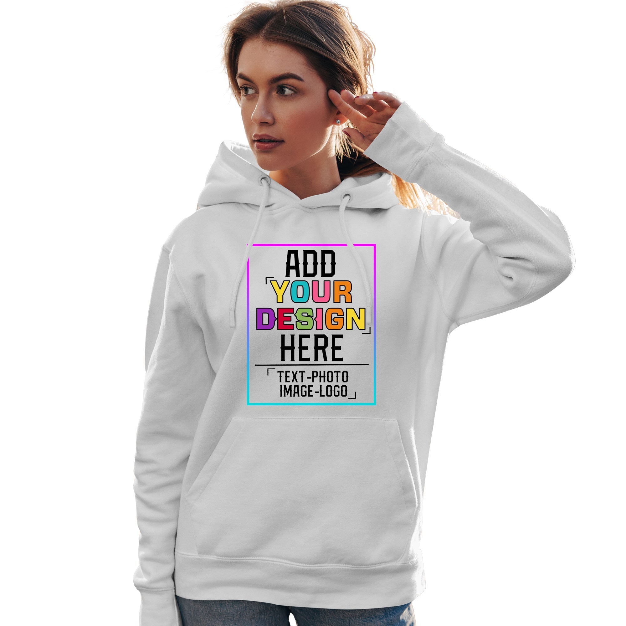 Custom White Personalized Rainbow Color Font Team Pullover Sweatshirt Hoodie