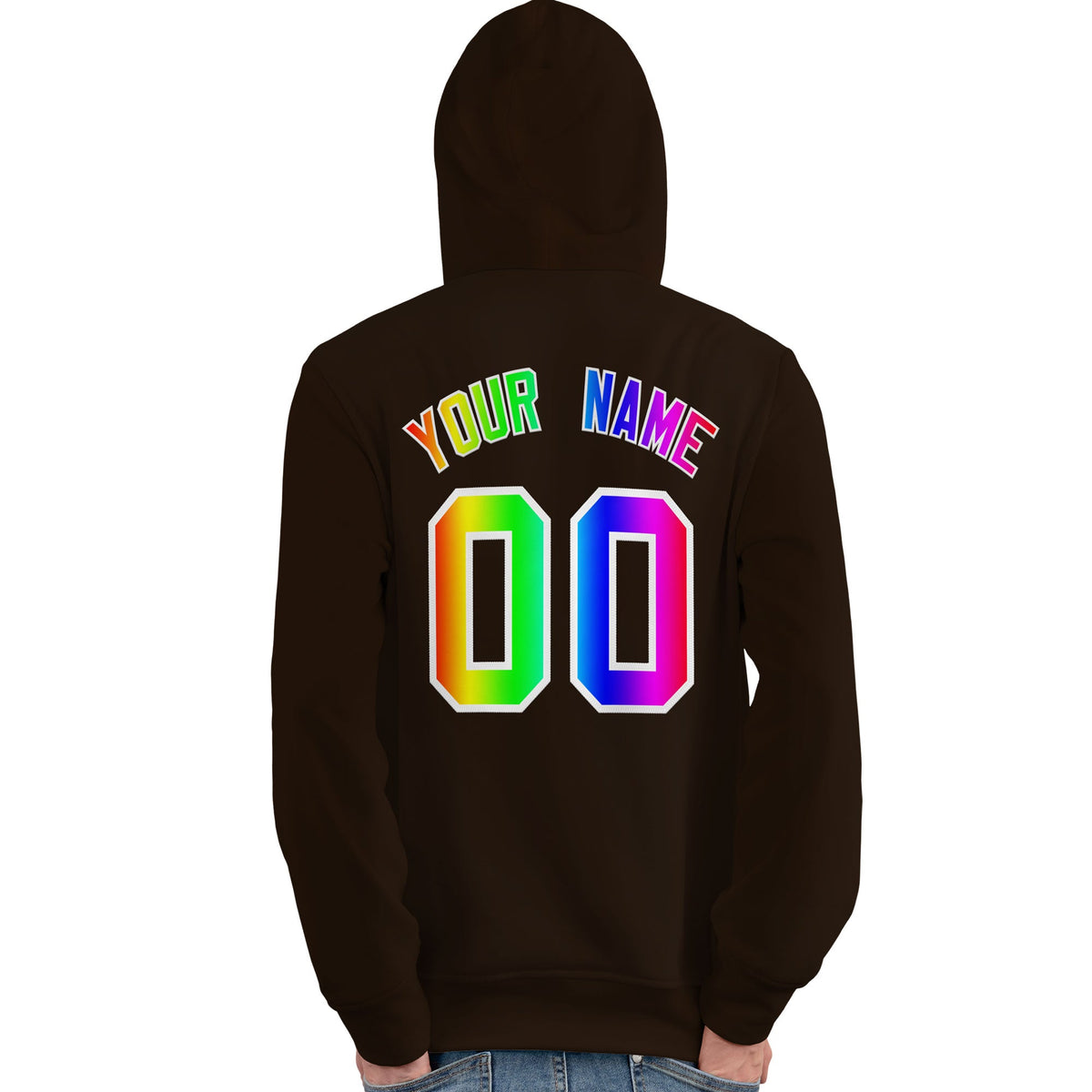 Custom Brown Personalized Rainbow Color Font Team Pullover Sweatshirt KXKSHOP