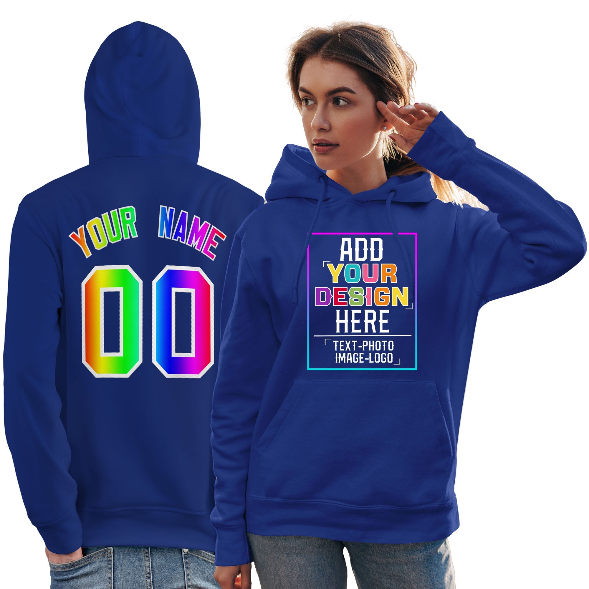 Custom Royal Personalized Rainbow Color Font Team Pullover Sweatshirt Hoodie