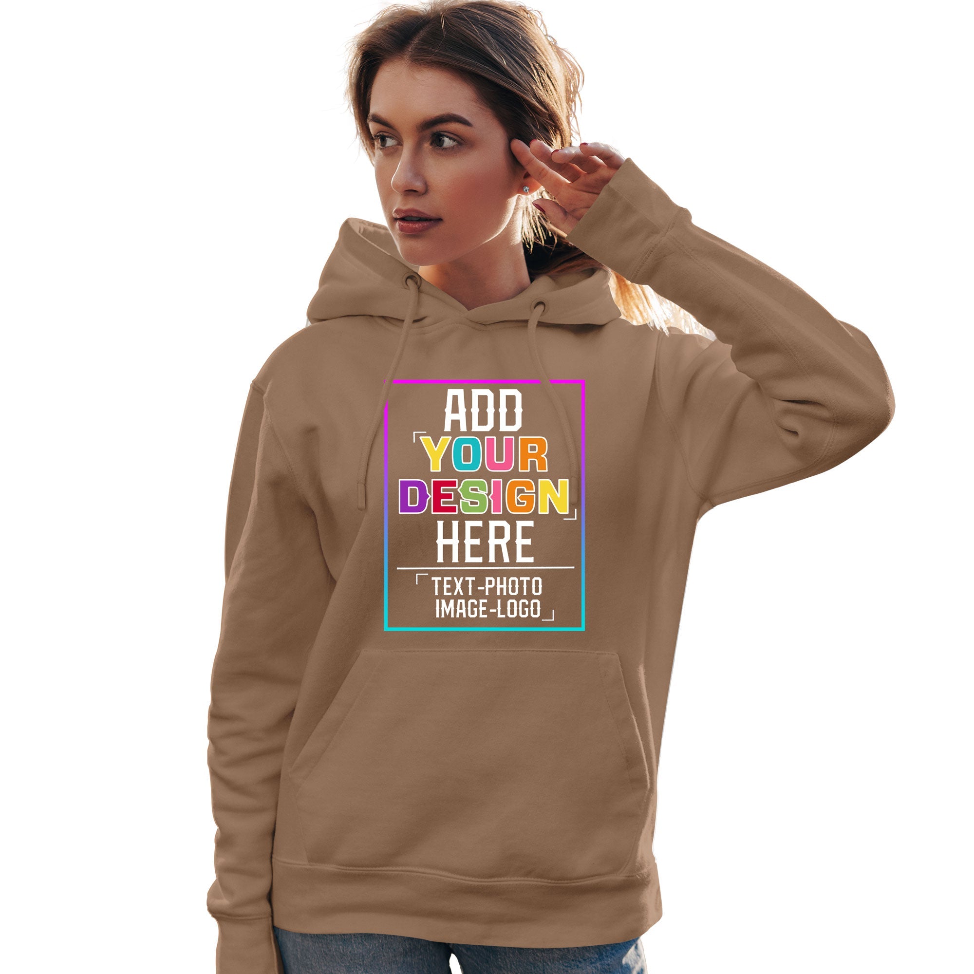 Sweat-shirt à capuche personnalisé marron avec police de couleur arc-en-ciel