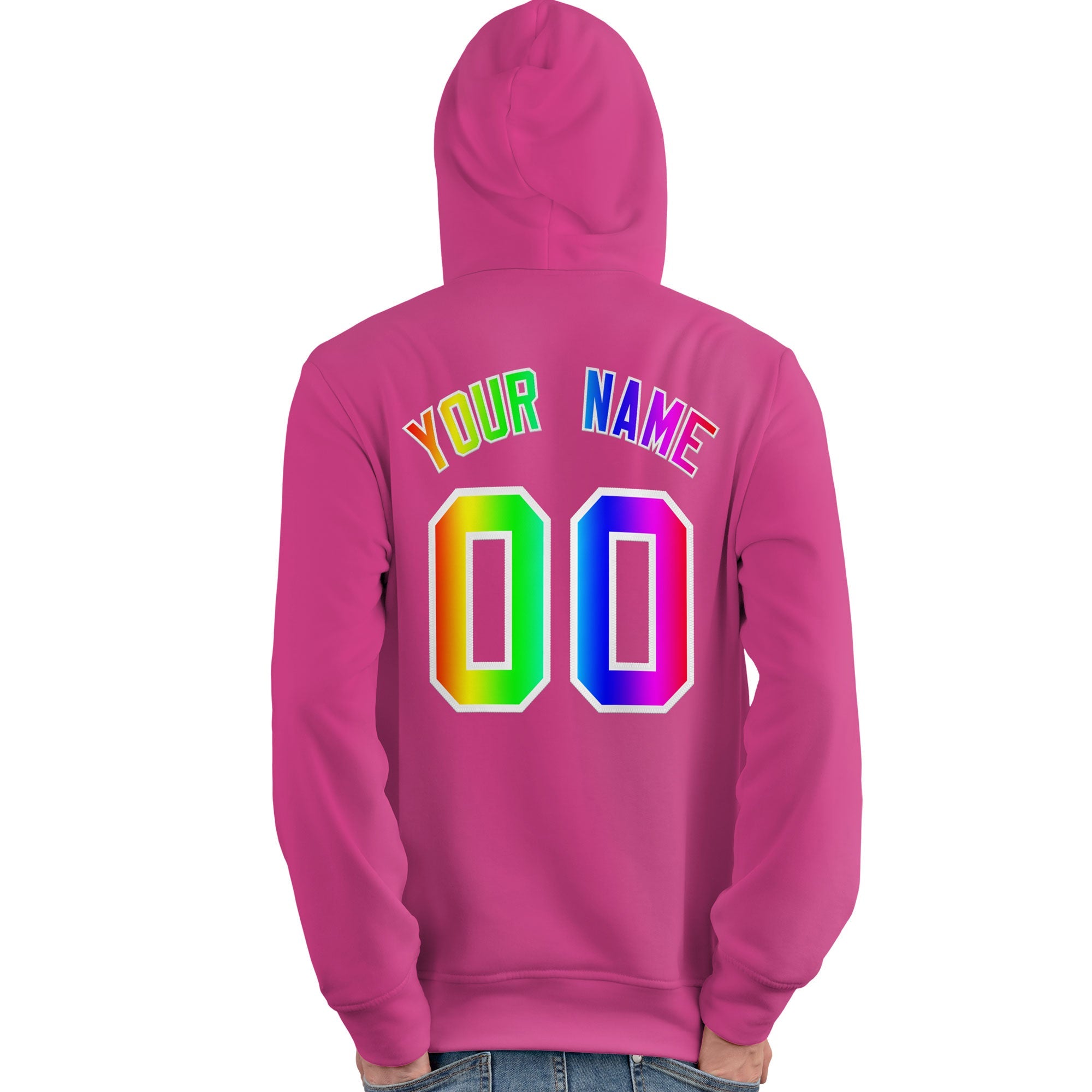 Custom Pink Personalized Rainbow Color Font Team Pullover Sweatshirt Hoodie