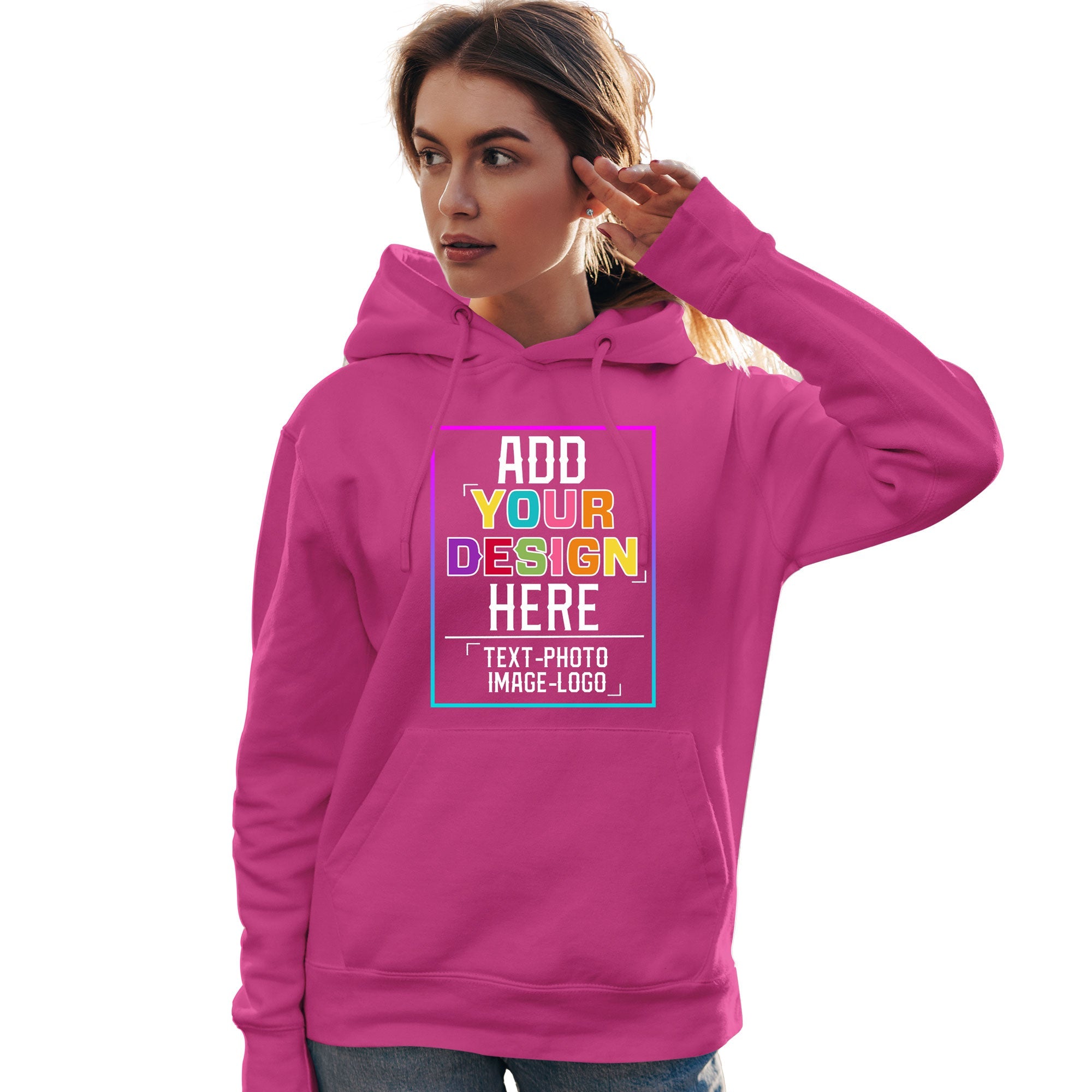 Sweat-shirt à capuche rose personnalisé avec police de couleur arc-en-ciel