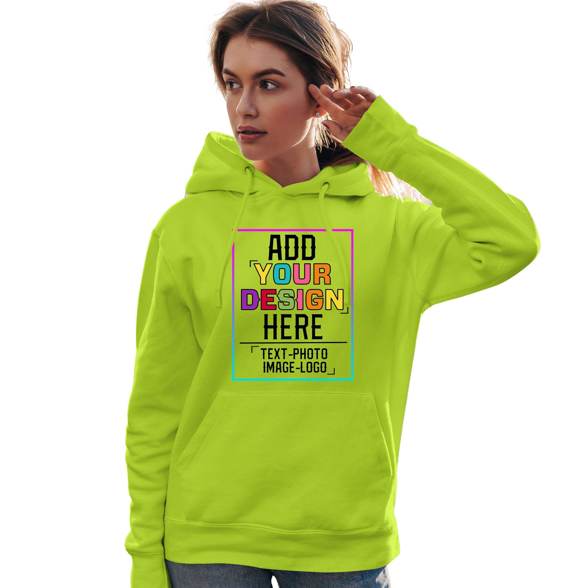 Sweat à capuche personnalisé avec police de couleur arc-en-ciel vert fluo personnalisé