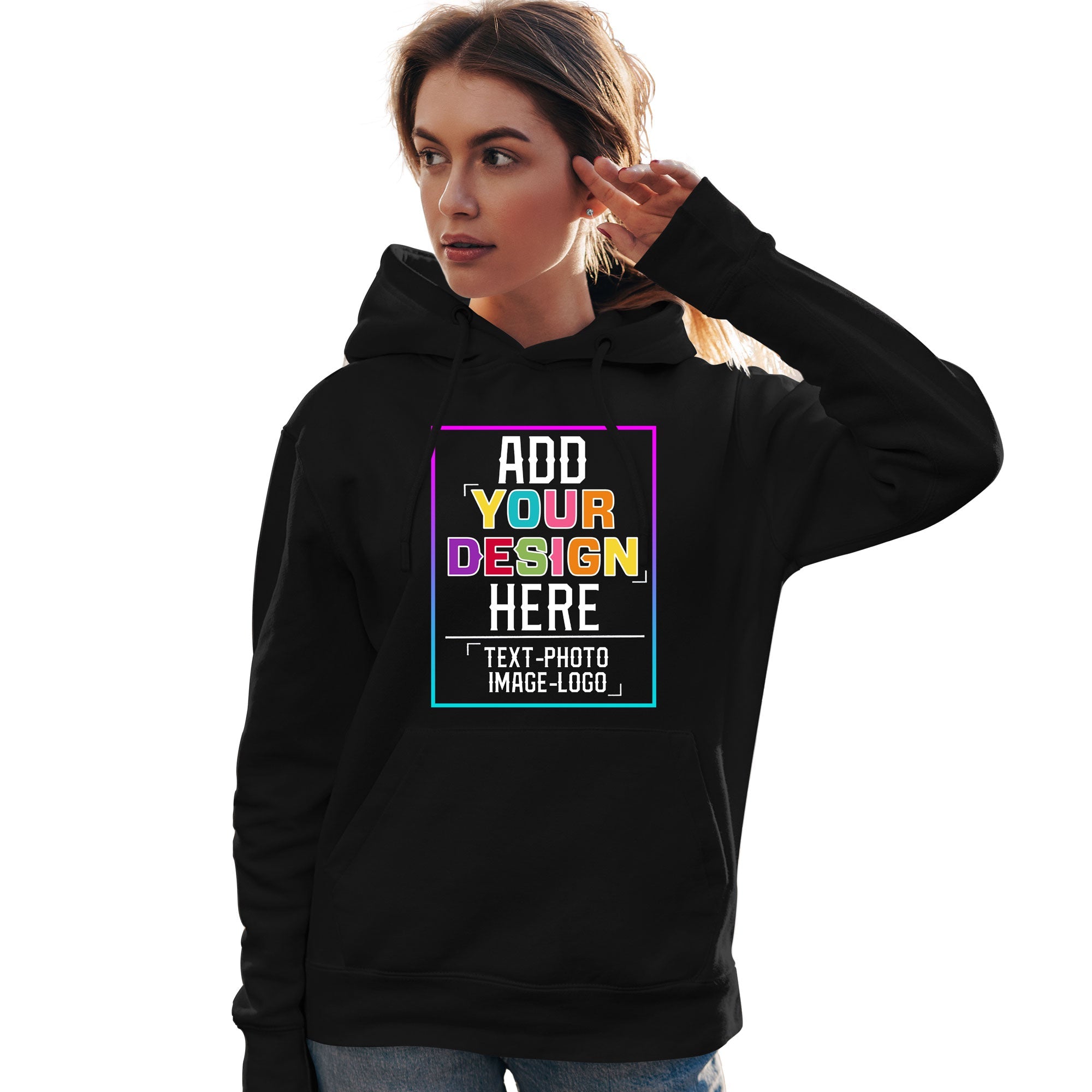 Custom Black Personalized Rainbow Color Font Team Pullover Sweatshirt Hoodie