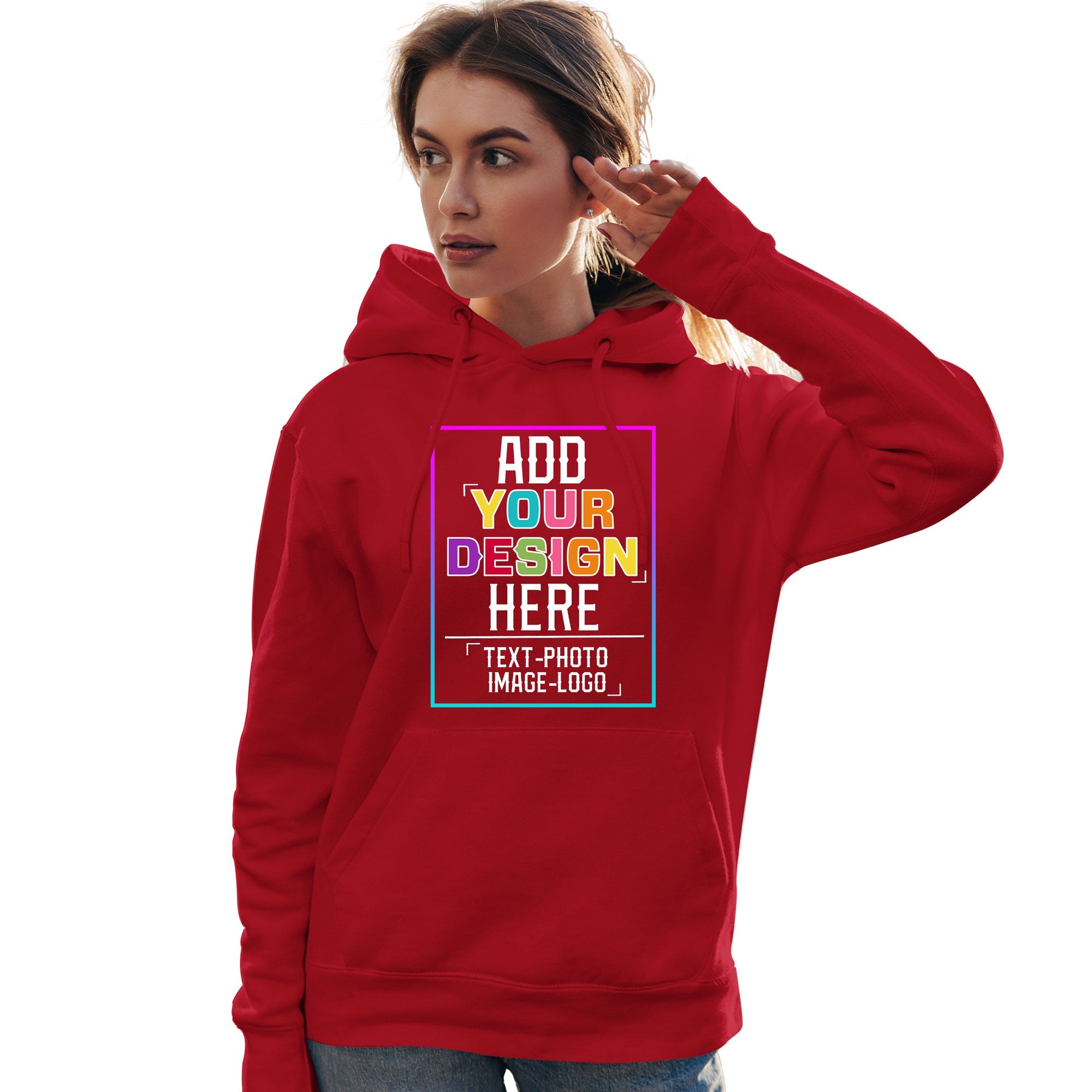 Sweat à capuche personnalisé rouge personnalisé avec police de couleur arc-en-ciel