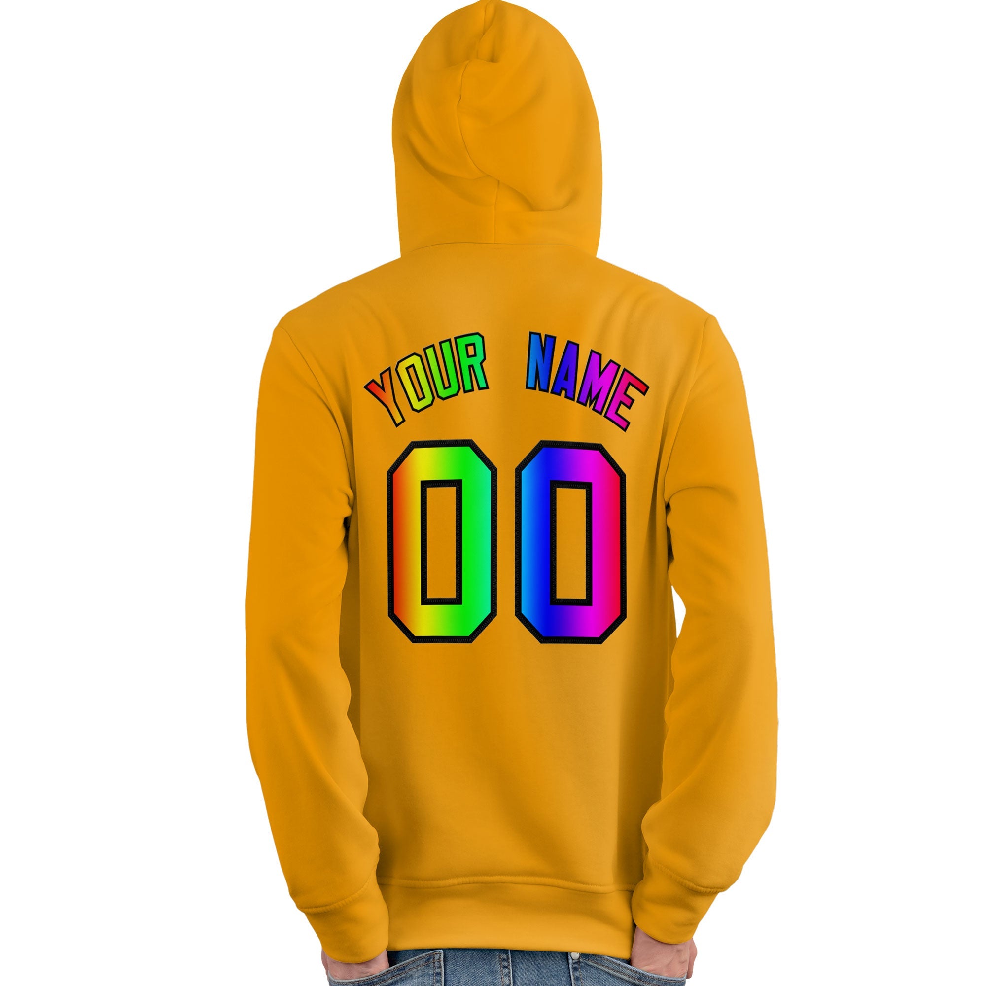 Custom Gold Personalized Rainbow Color Font Team Pullover Sweatshirt Hoodie