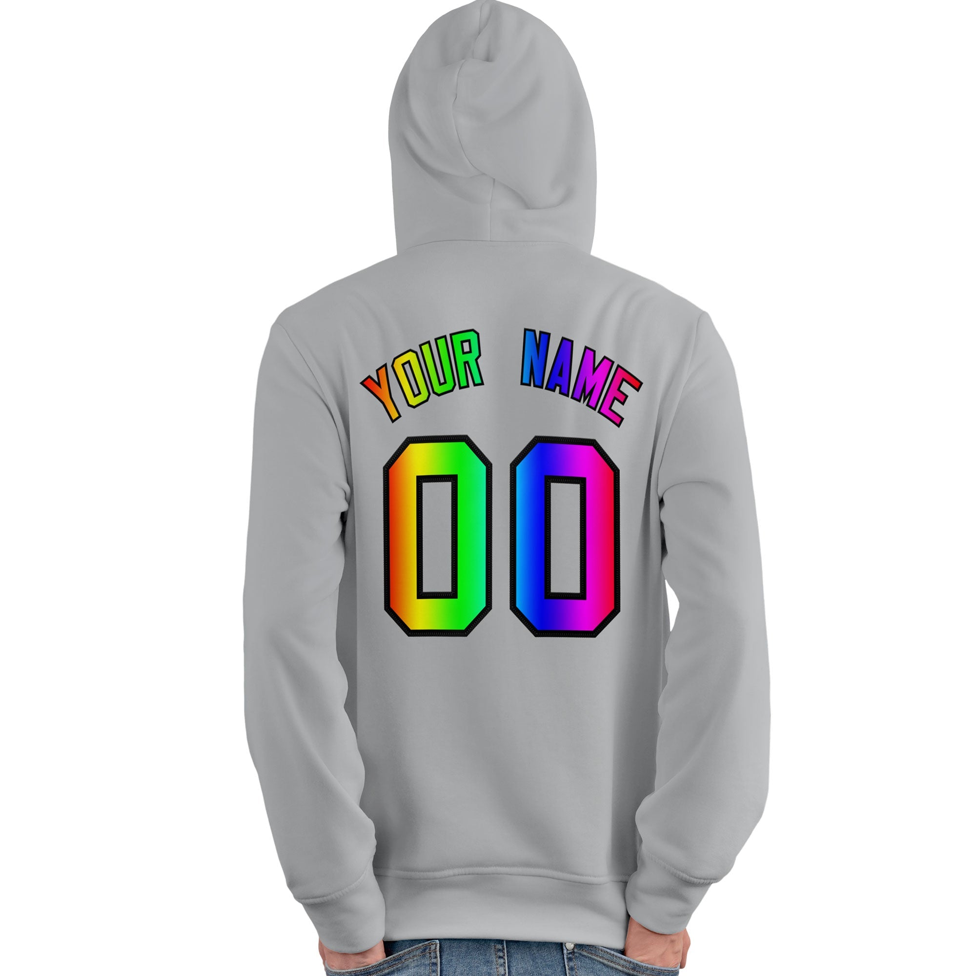 Custom Gray Personalized Rainbow Color Font Team Pullover Sweatshirt Hoodie