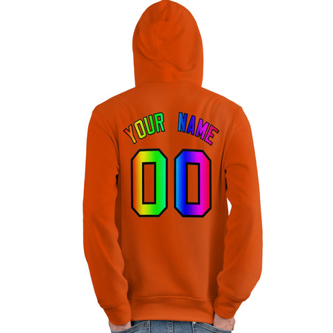 Custom Orange Personalized Rainbow Color Font Team Pullover Sweatshirt Hoodie