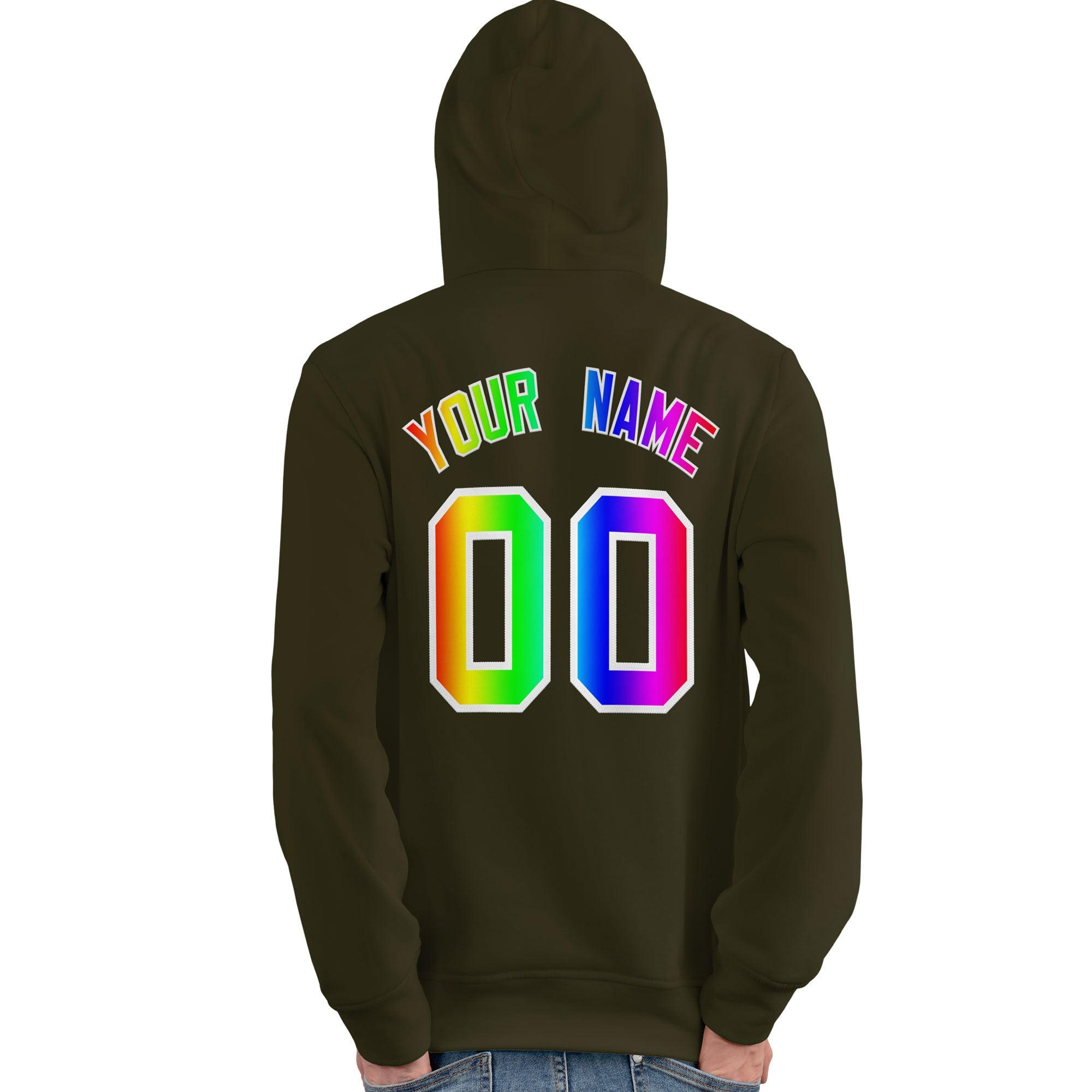 Custom Olive Personalized Rainbow Color Font Team Pullover Sweatshirt Hoodie