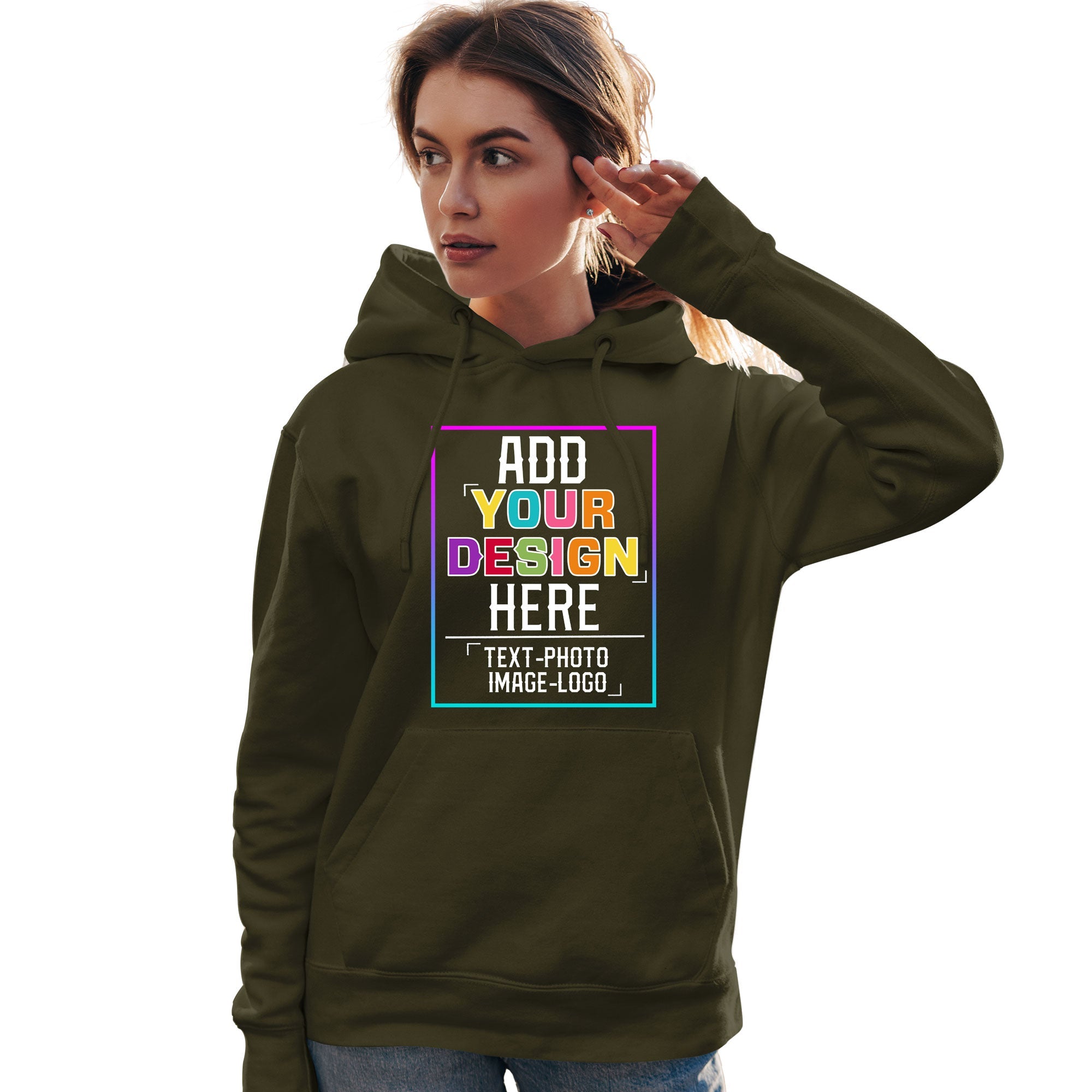 Custom Olive Personalized Rainbow Color Font Team Pullover Sweatshirt Hoodie