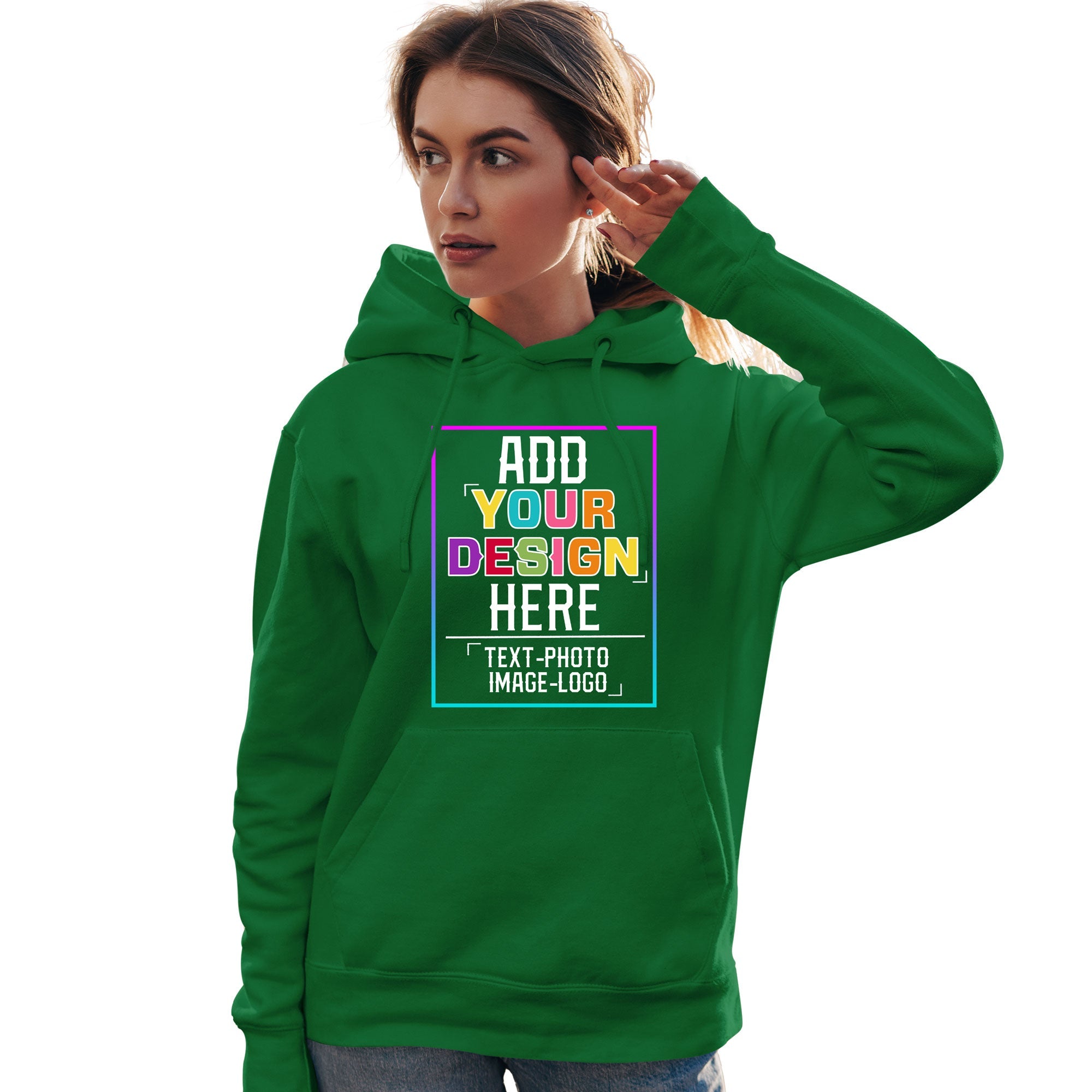 Custom Kelly Green Personalized Rainbow Color Font Team Pullover Sweatshirt Hoodie