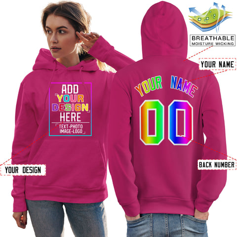 Custom Pink Personalized Rainbow Color Font Team Pullover Sweatshirt Hoodie