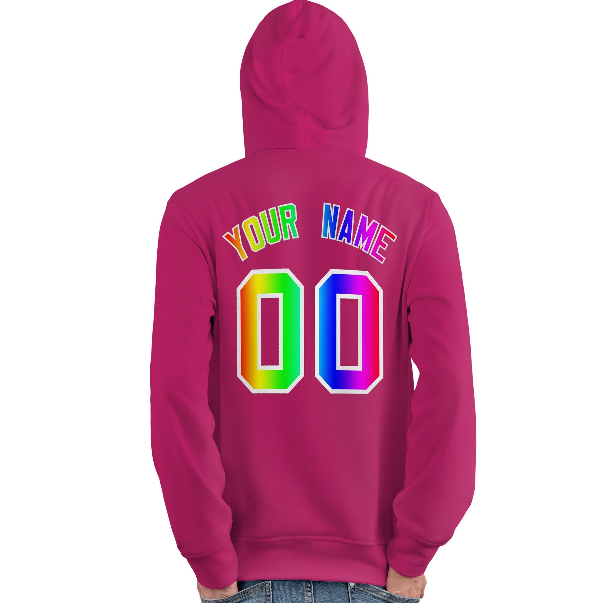 Custom Pink Personalized Rainbow Color Font Team Pullover Sweatshirt Hoodie