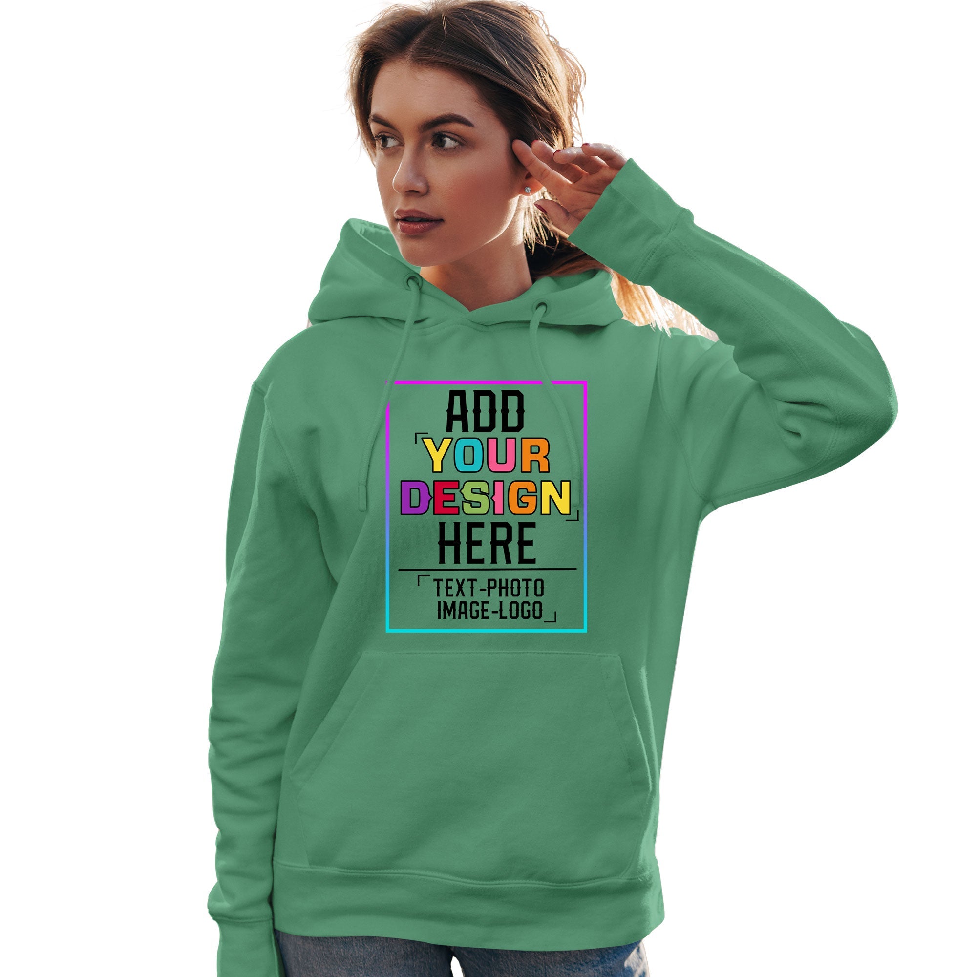 Sweat à capuche personnalisé vert personnalisé avec police de couleur arc-en-ciel