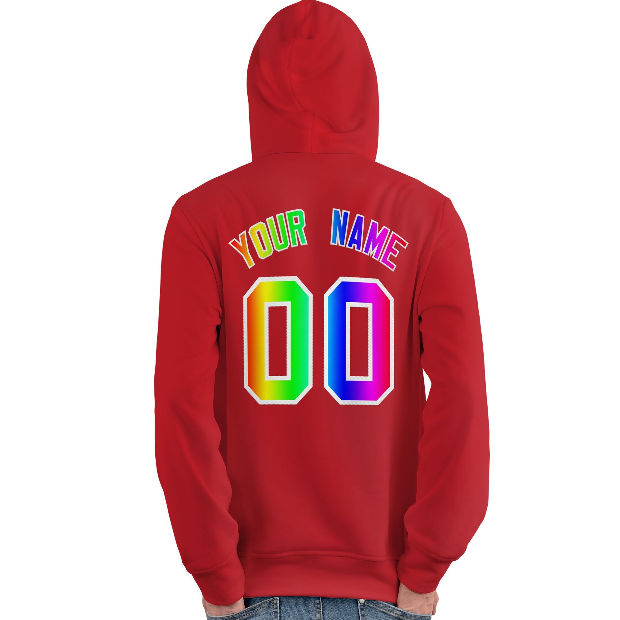 Custom Light Red Personalized Rainbow Color Font Team Pullover Sweatshirt Hoodie