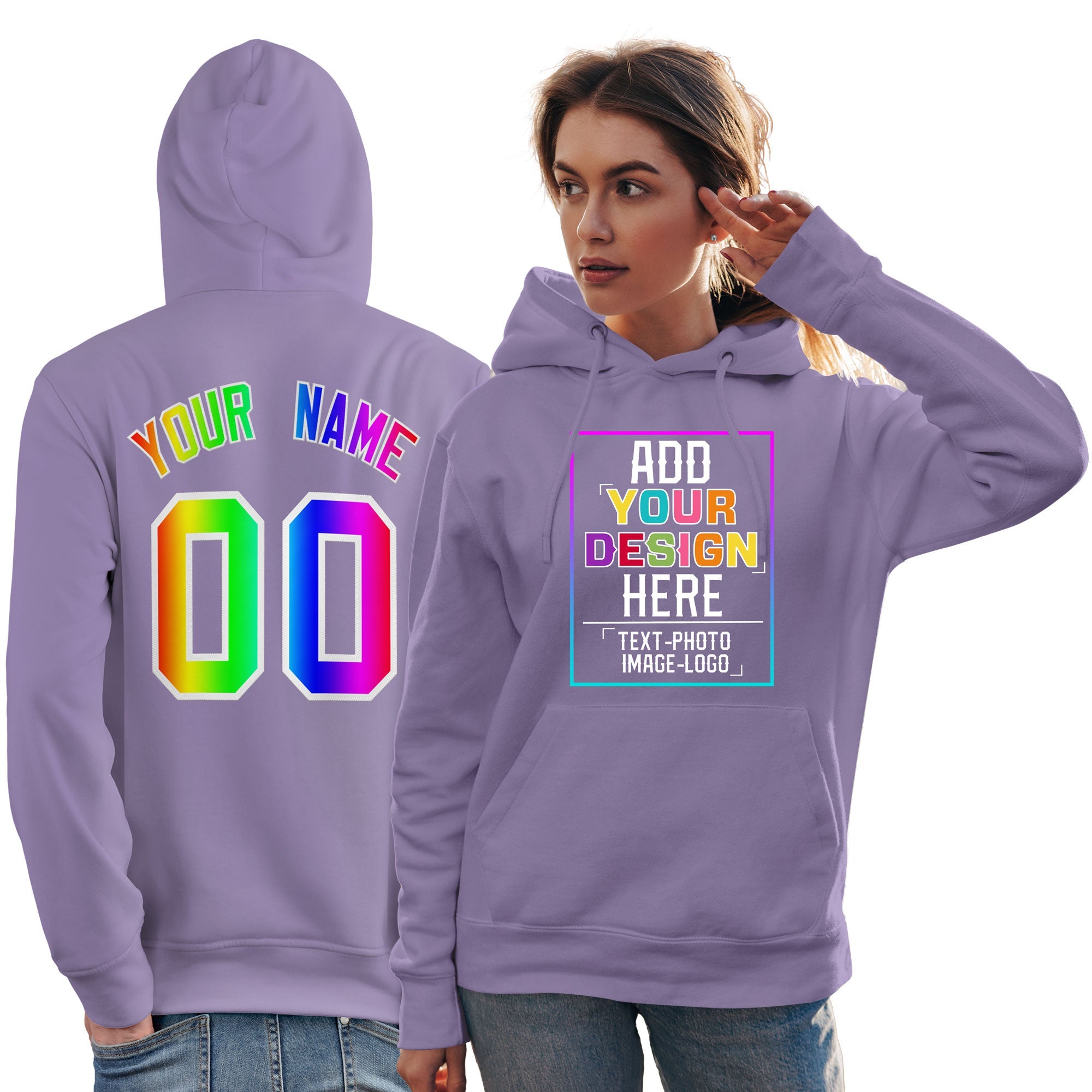 Custom Purple Personalized Rainbow Color Font Team Pullover Sweatshirt Hoodie