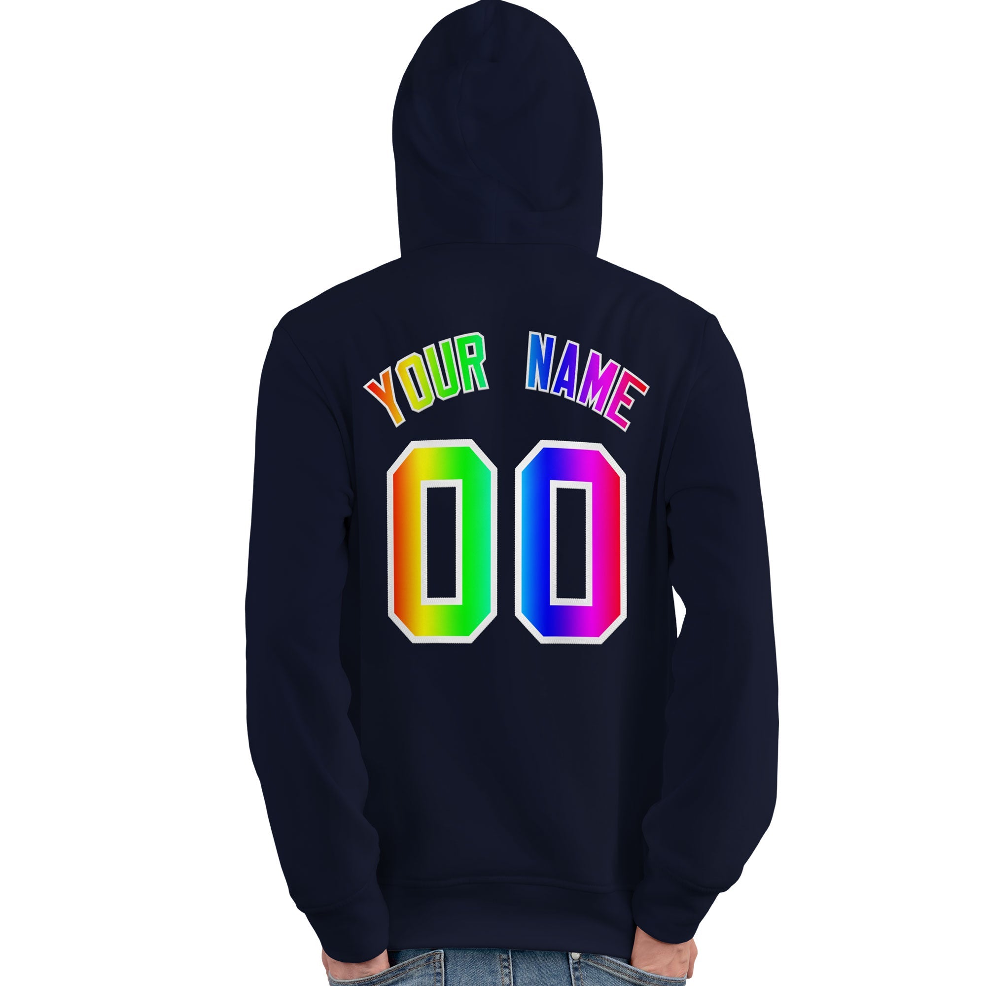 Custom Navy Personalized Rainbow Color Font Team Pullover Sweatshirt Hoodie