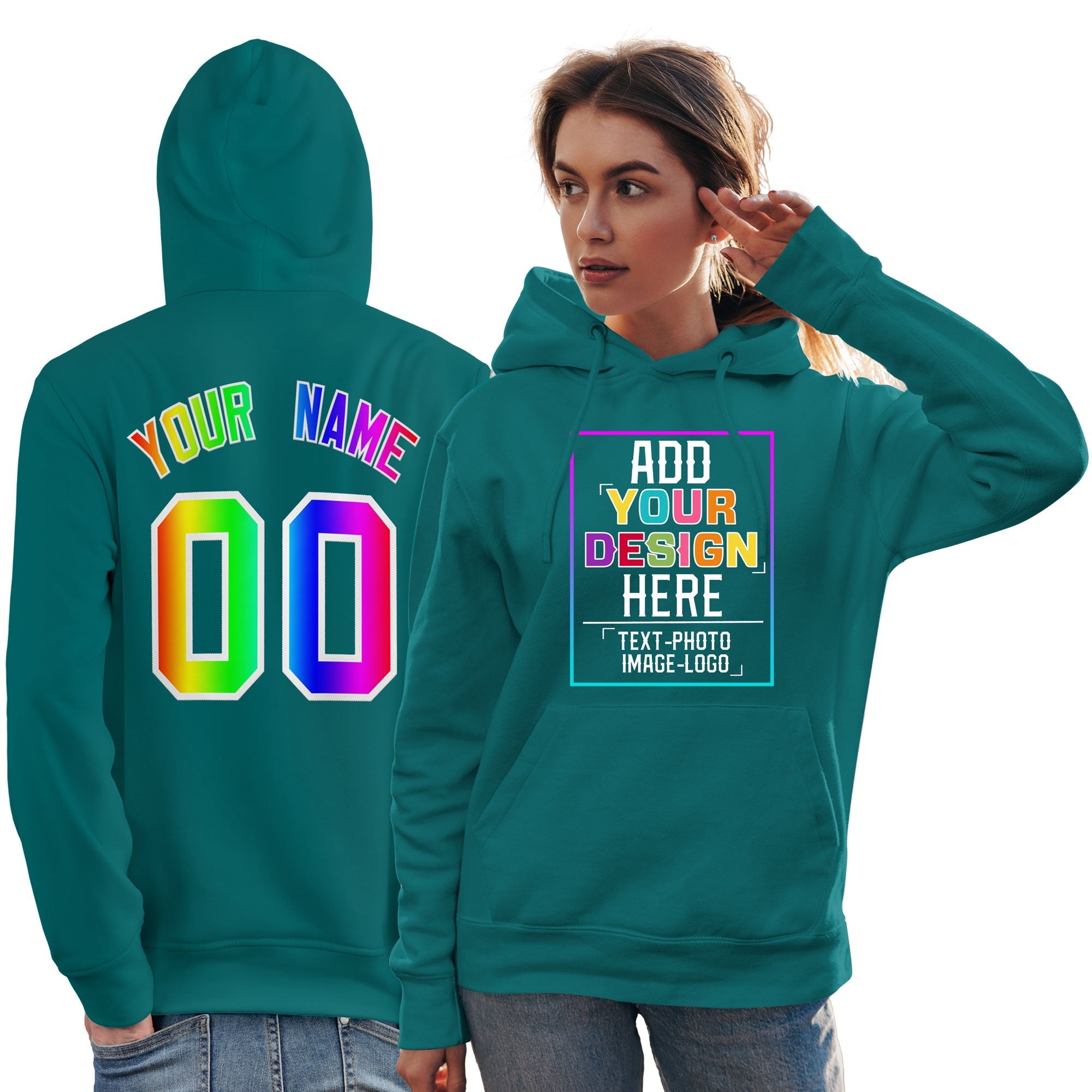 Custom Aqua Personnalisé Rainbow Color Font Team Pull à capuche