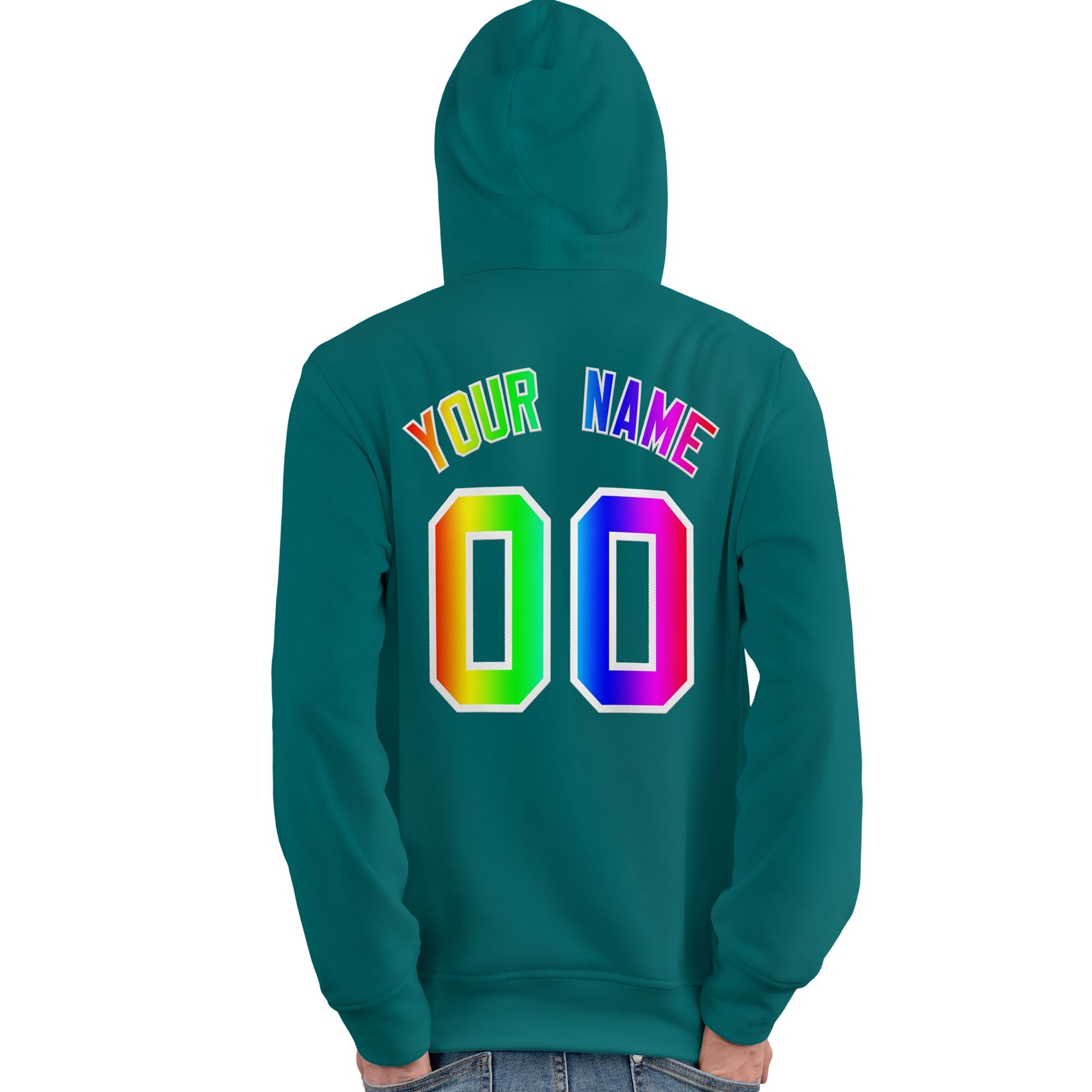 Custom Aqua Personalized Rainbow Color Font Team Pullover Sweatshirt Hoodie