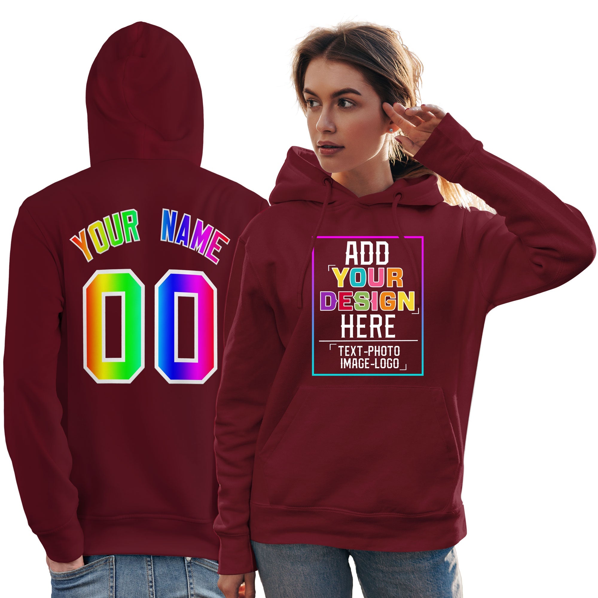 Custom Crimson Personalized Rainbow Color Font Team Pullover Sweatshirt Hoodie